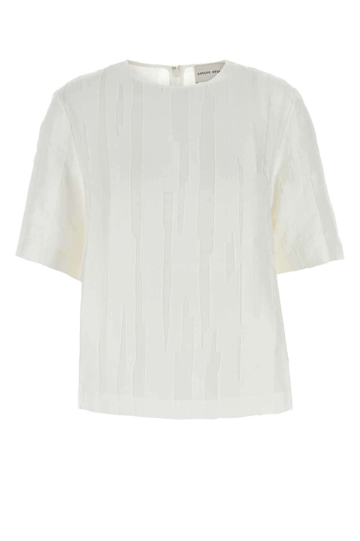 Loulou de Saison White Silk Blend Toba T-Shirt Size L / US 10 / IT 46 - 1 Thumbnail