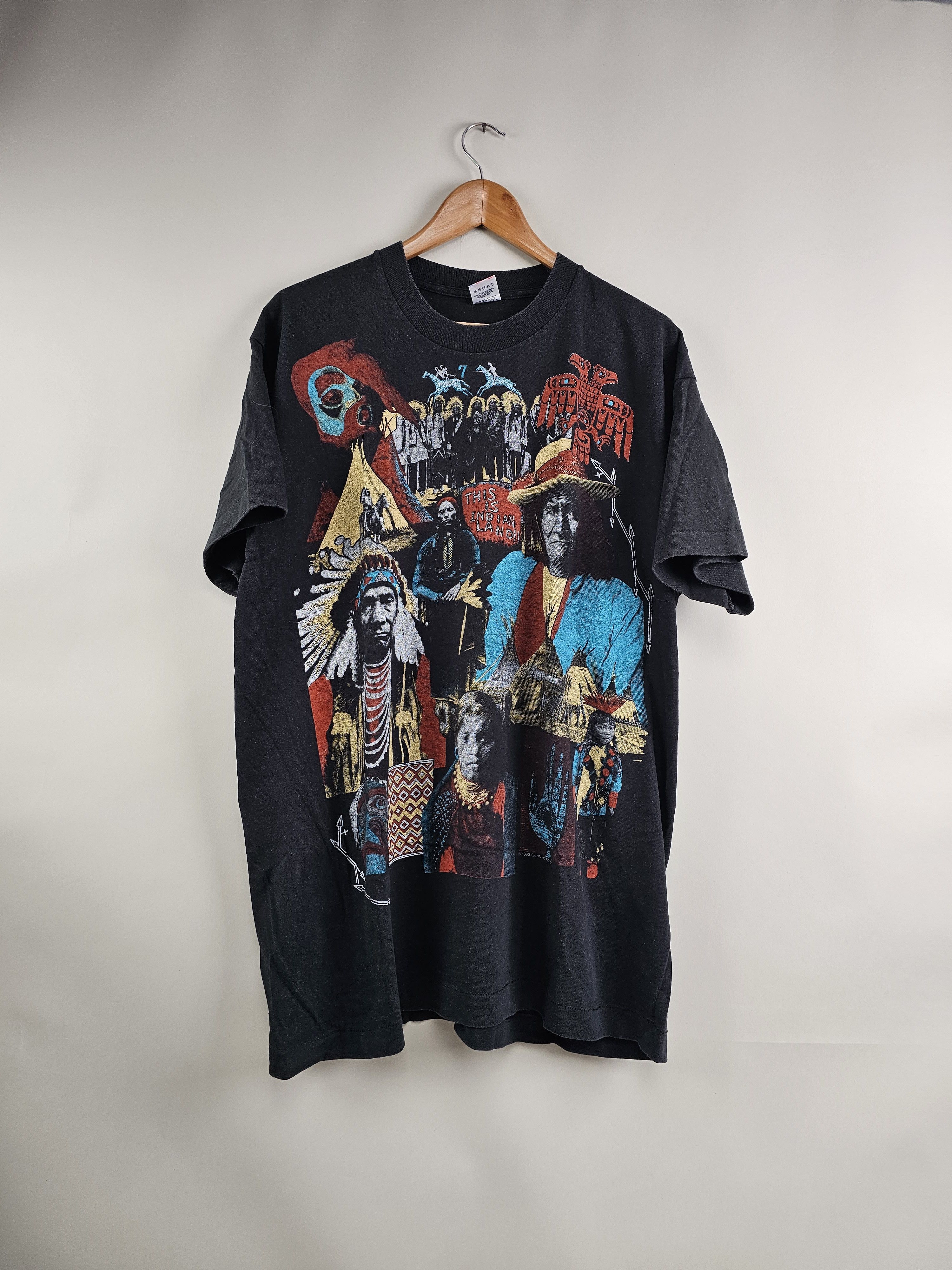 Image of Band Tees x Native 1993 Geronimo Vintage Native American Tee XL 23" 31.5" in Black, Men's