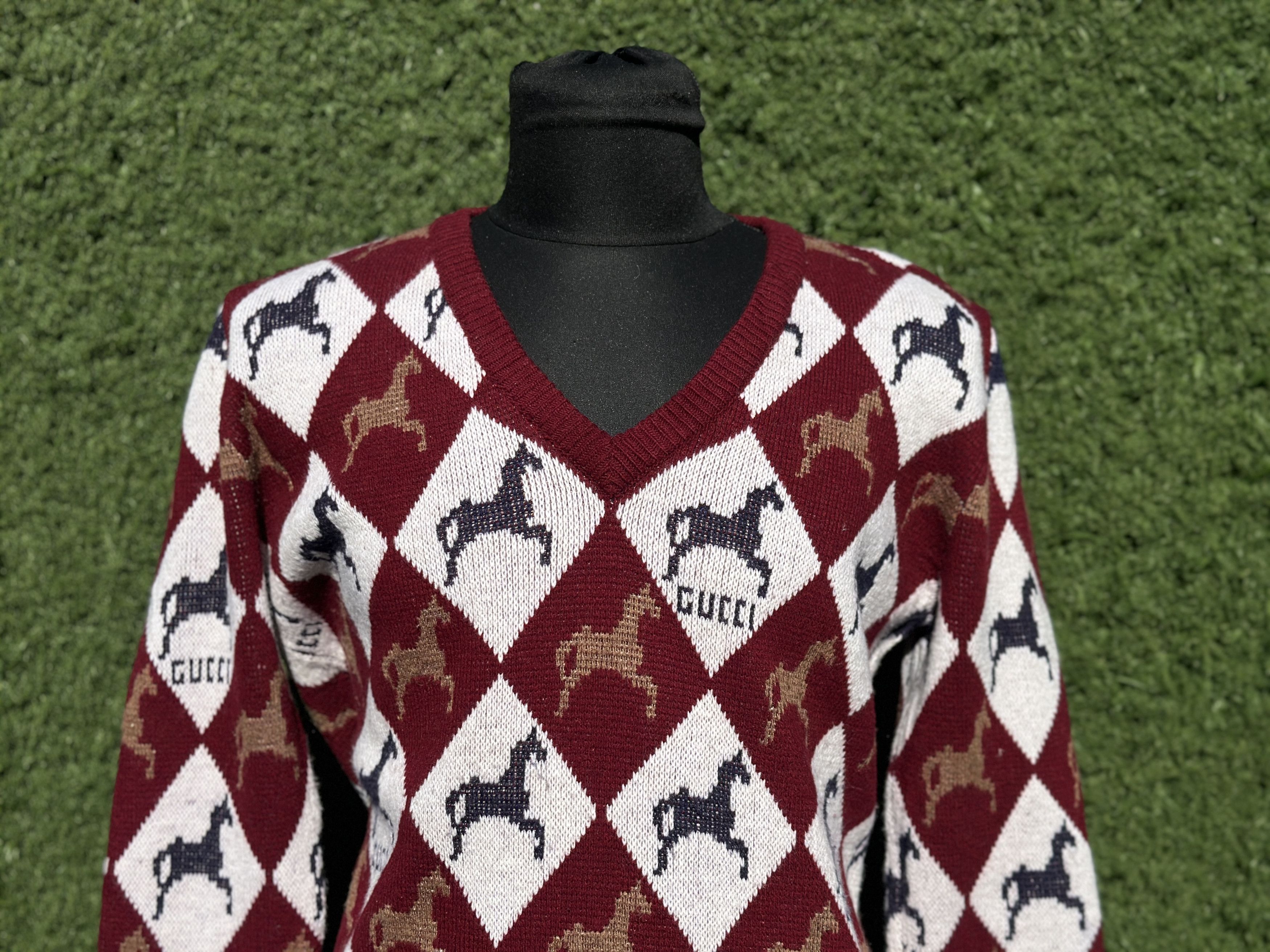 Gucci Rare Gucci Horsebit Argyle Wool Sweater V-Neck Italy Size S Size US S / EU 44-46 / 1 - 7 Thumbnail