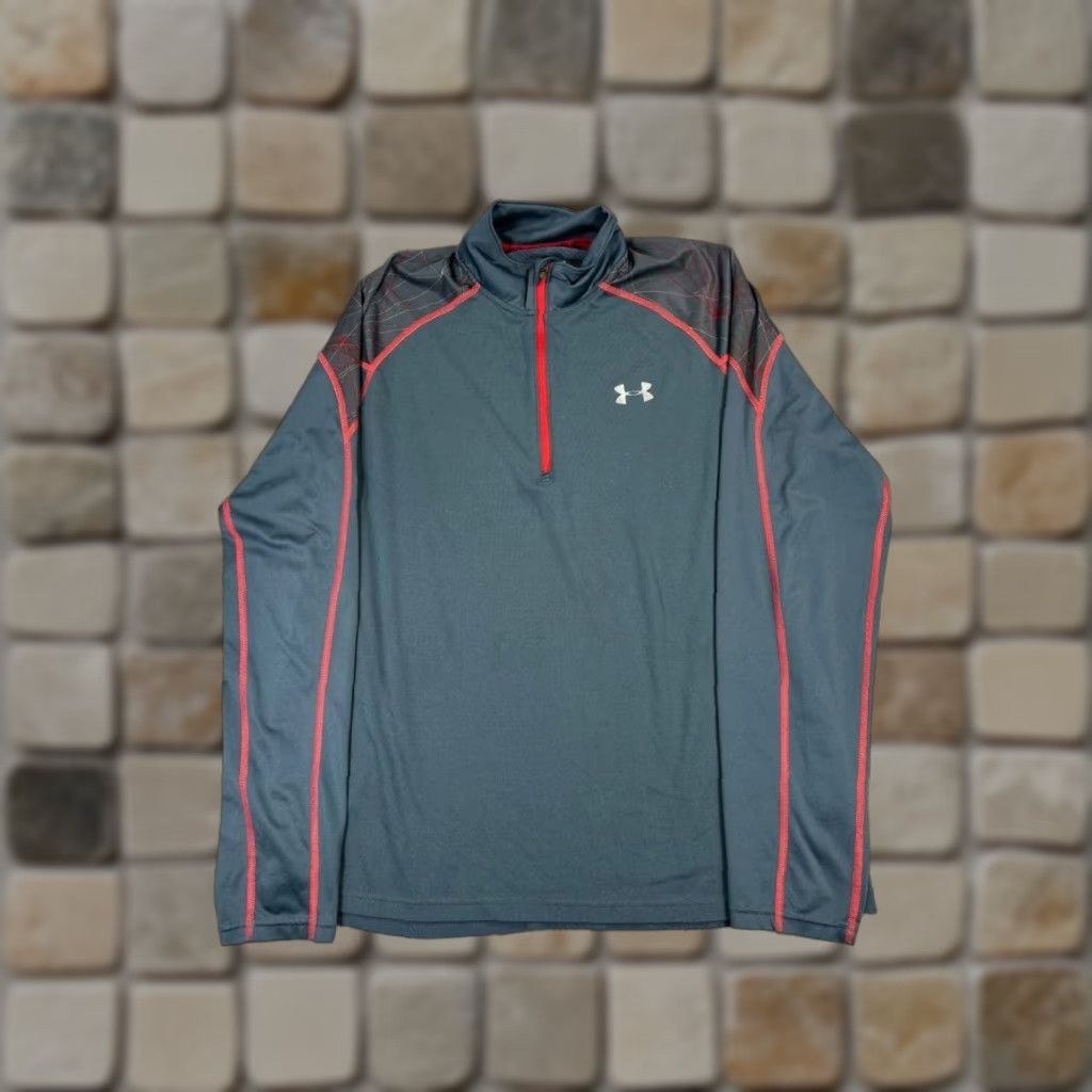 Under Armour Under Armour Pullover Shirt Mens L Gray Red ColdGear 1/4 Zip Activewear Running & Jogging Mens Size US L / EU 52-54 / 3 - 1 Thumbnail