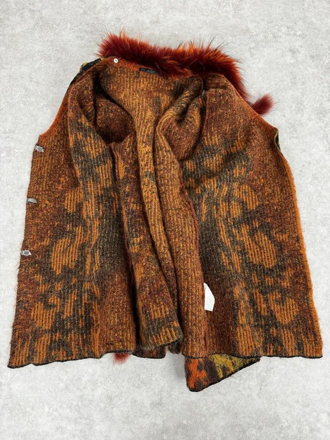 Roberto Cavalli 2000s Roberto Cavalli Vulcano Orange Leopard Fur Collar Mohair & Wool Cardigan Jacket Size M / US 6-8 / IT 42-44 - 9 Thumbnail