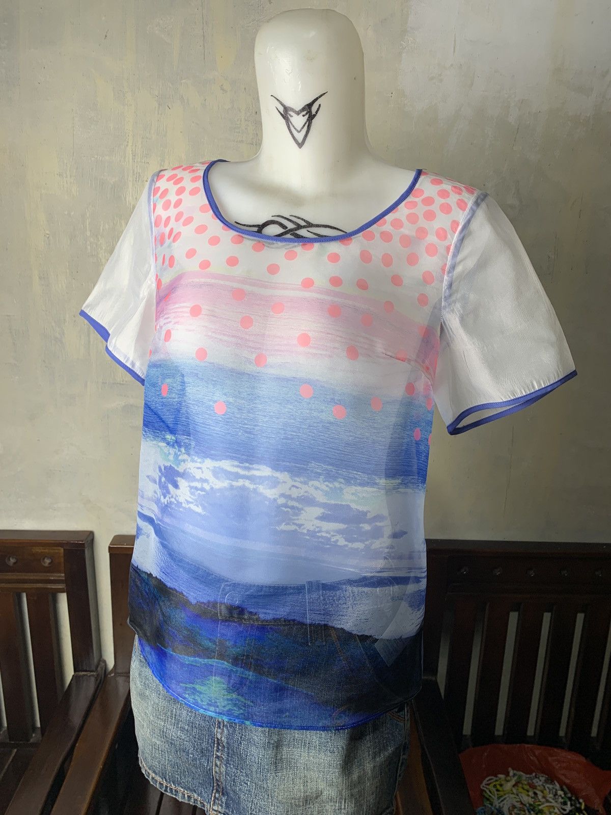 Vintage Lily USA Sunset Panorama Mixed Fabric Mesh Loose Fit Top Size M / US 6-8 / IT 42-44 - 2 Thumbnail