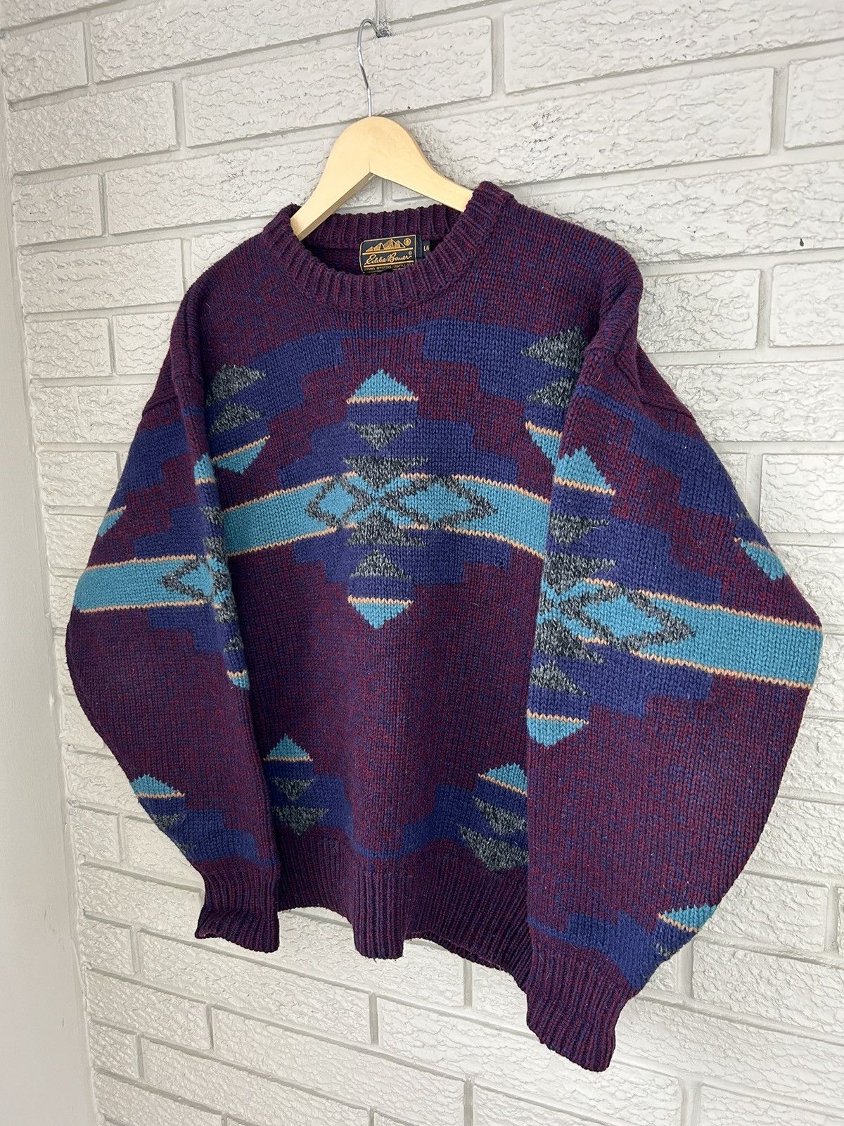 Eddie Bauer Vintage 90s Eddie Bauer Wool Aztec Knit Sweater Size US M / EU 48-50 / 2 - 2 Thumbnail