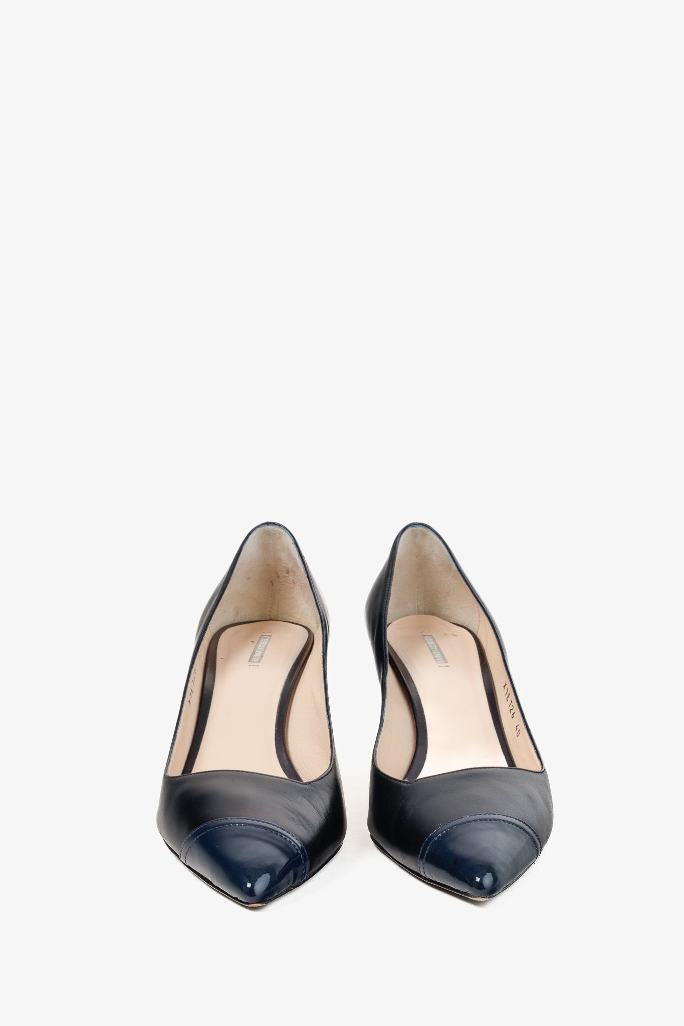 Giorgio Armani Giorgio Armani Navy Blue Leather Pointed-Cap-Toe Pumps Size US 9.5 / IT 39.5 - 4 Thumbnail