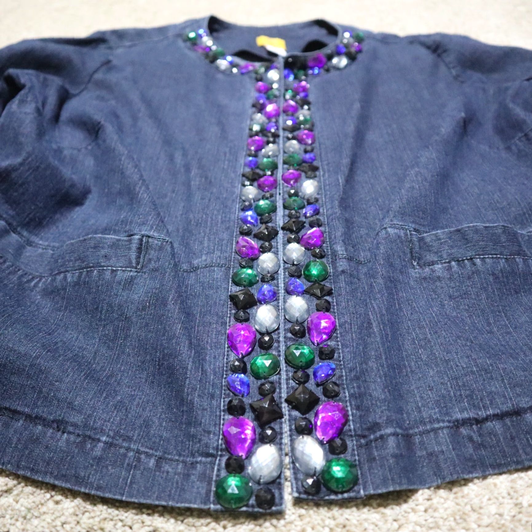 Vintage Ruby Rd. Denim Jacket Moonstruck Beaded Embellished Short Sleeve Casual Women 18 W Womens Jacket Beads 90s Cowboy Band Theme Size 40" / US 18 - 3 Thumbnail