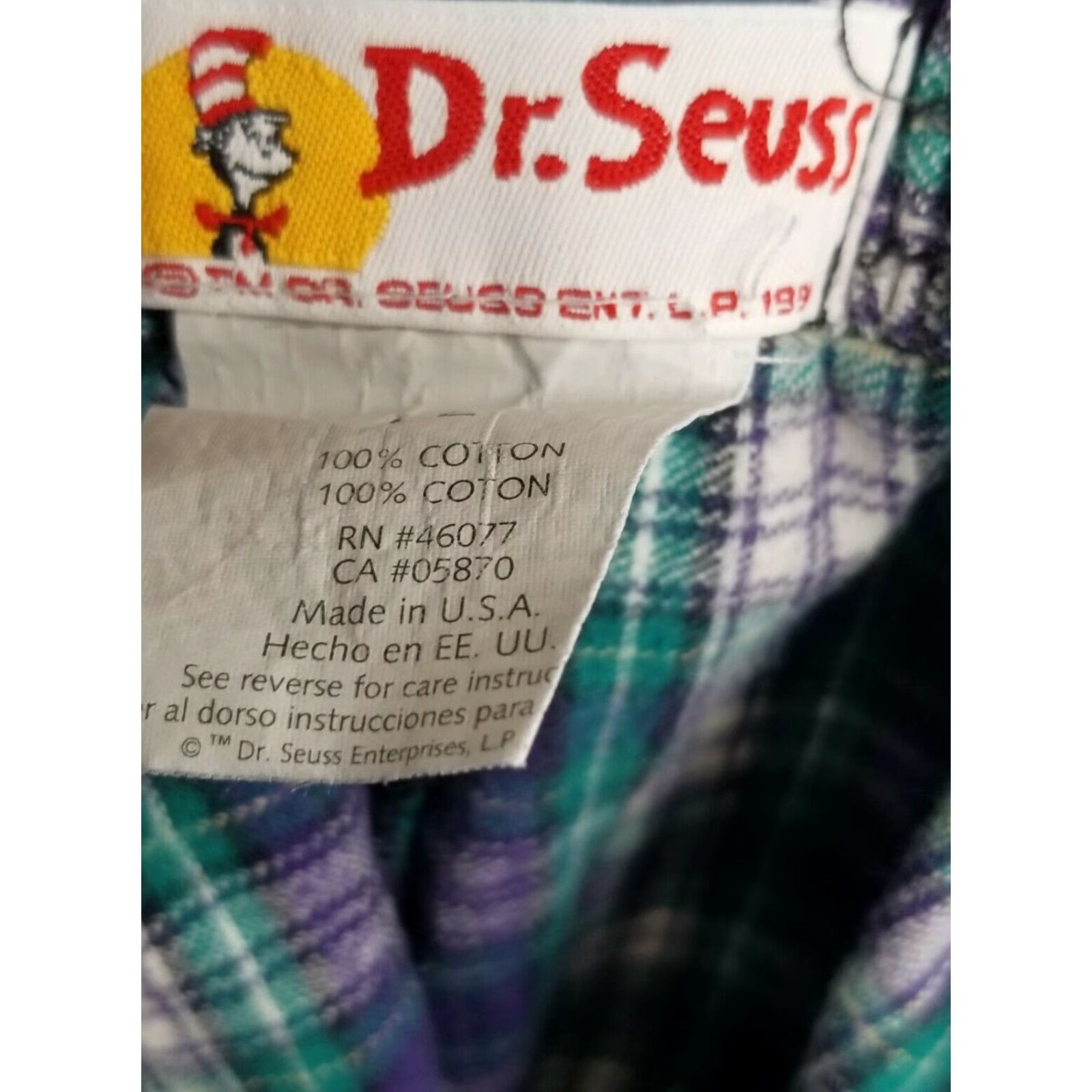 Vintage VINTAGE Dr Seuss Flannel Sleep Shorts Mens Large Blue Plaid 90s Size US 33 - 4 Thumbnail