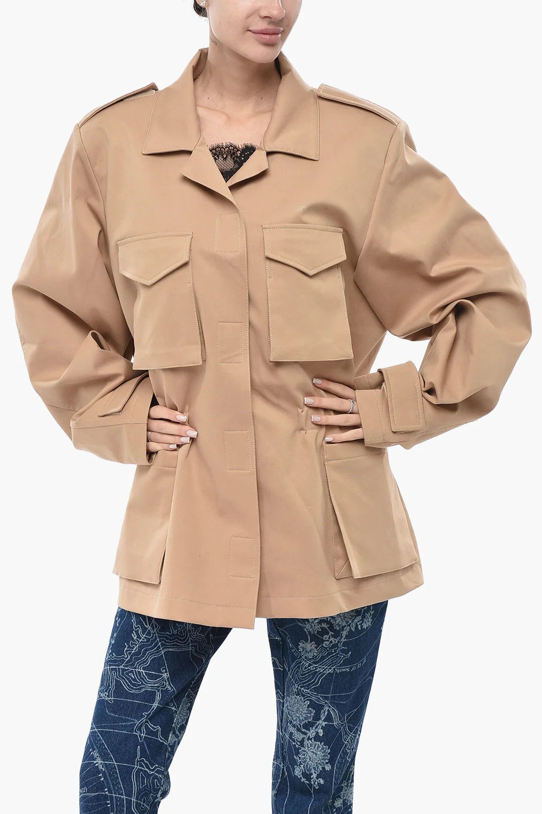Off-White og1mm0426 Mixed Cotton Utility Jacket in Beige Size XL / US 12-14 / IT 48-50 - 1 Thumbnail