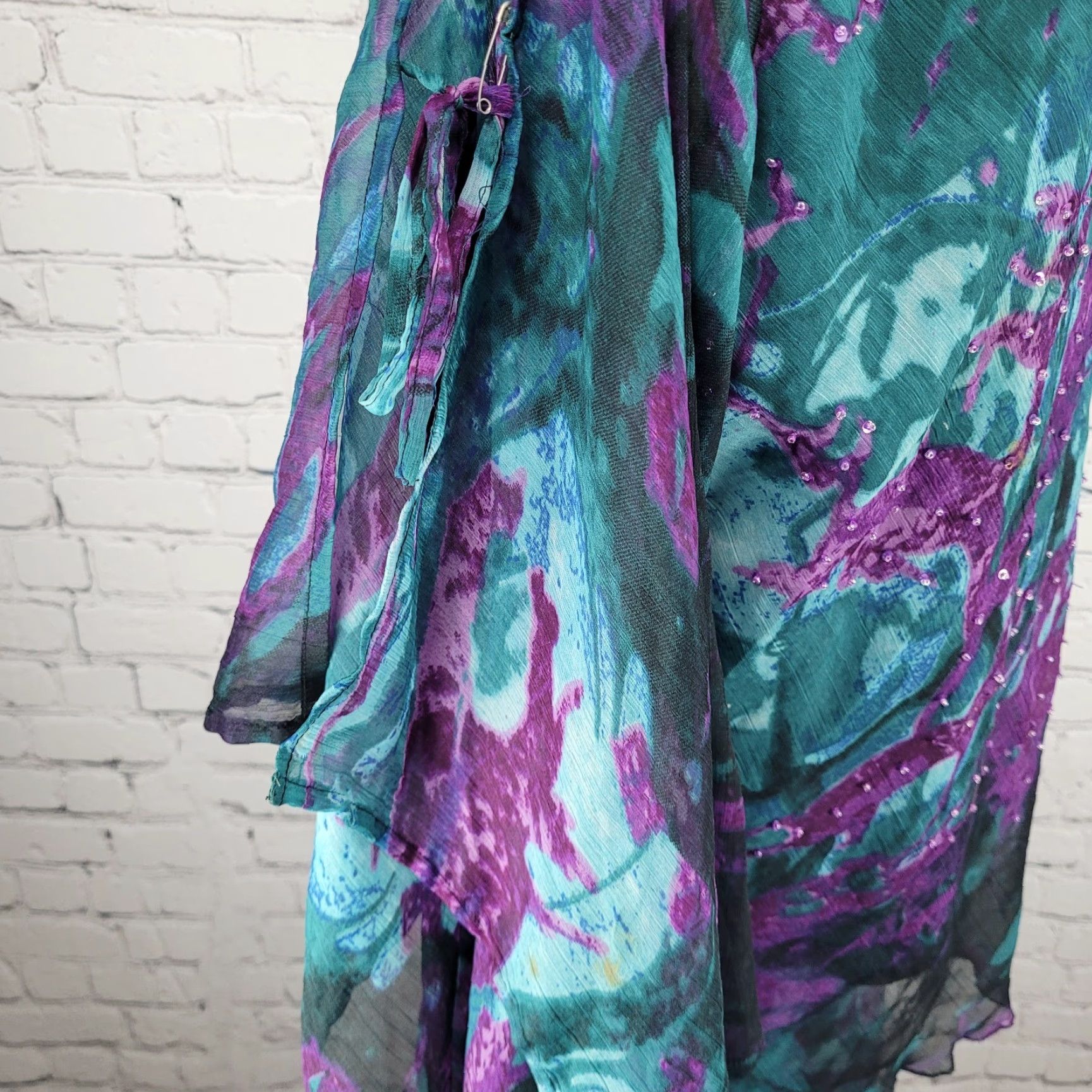 Vintage VTG Pegasus Purple Chiffon Sequin 2 Piece Outfit Skirt Set Blouse Women's Regular Size Size ONE SIZE - 5 Thumbnail