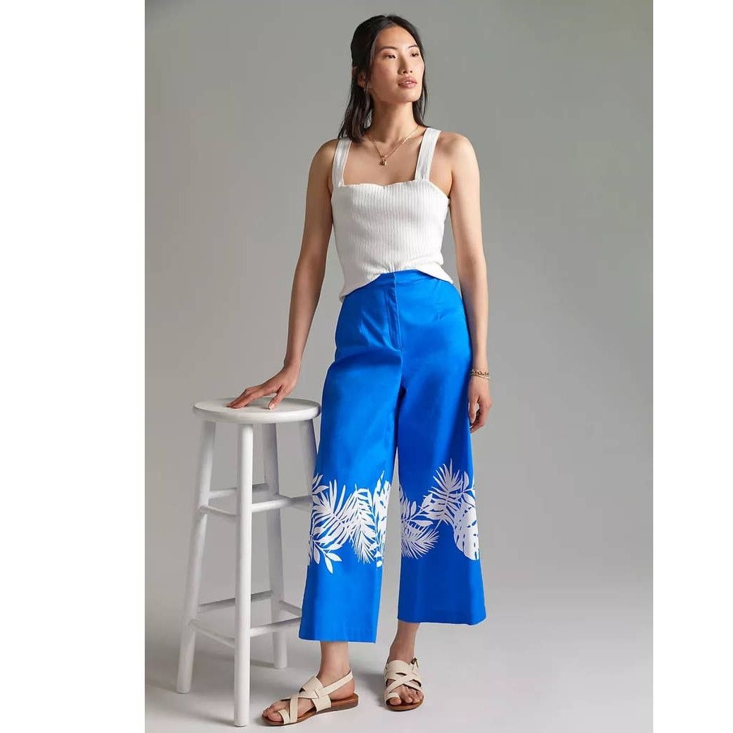 Anthropologie New Anthropologie HUTCH Palm Frond Wide-Leg Pants $148 Sz 6 Size 28" / US 6 / IT 42 - 1 Thumbnail