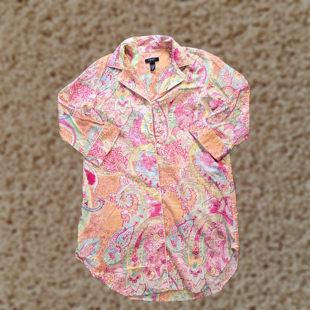 Chaps Chaps Nightgown Womens Size Medium Pink Paisley Button Up Pajama Lounge Shirt Size ONE SIZE - 1 Thumbnail