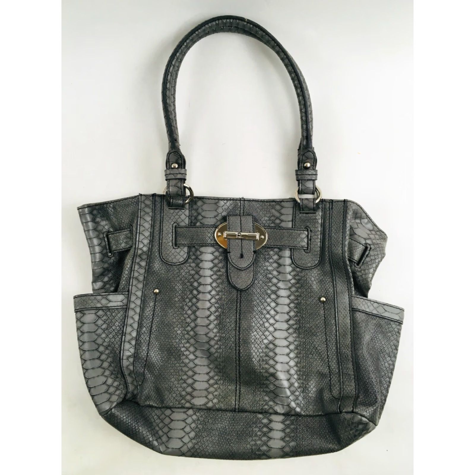 Vintage Plum Shoulder Bag Women's L Fashionable Snake Print Magnetic Lock Pockets Blue Exterior Faux Leather Zipper Size ONE SIZE - 2 Thumbnail