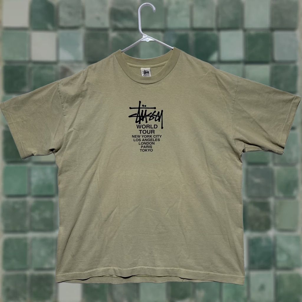 Vintage VINTAGE Stussy T-Shirt 2XL Men Beige Crew Neck Short Sleeve Graphic Print 90s Grunge USA World Tour 93-96 Rare Size US XXL / EU 58 / 5 - 1 Thumbnail
