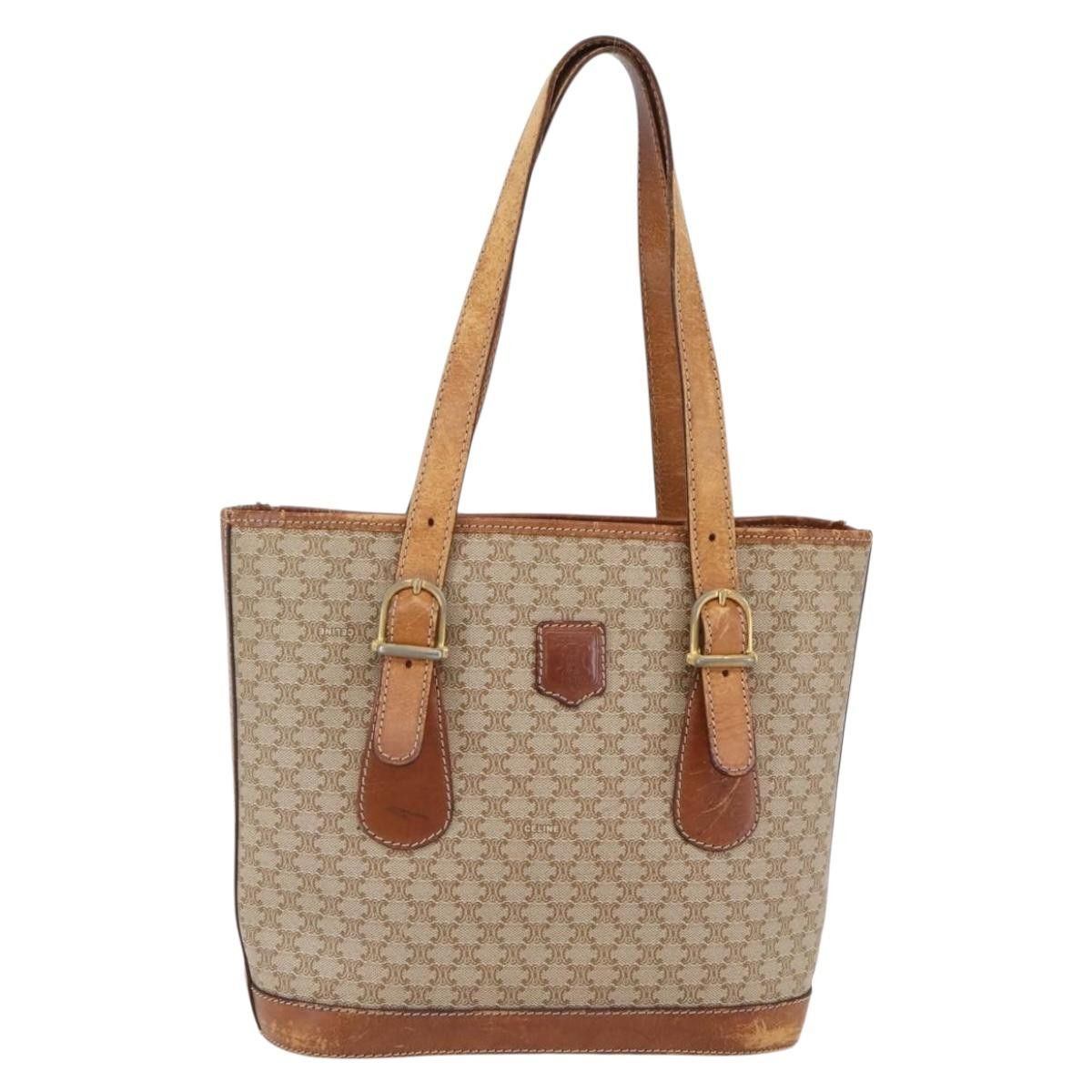 CELINE Macadam Canvas Tote Bag Pvc Beige Gold