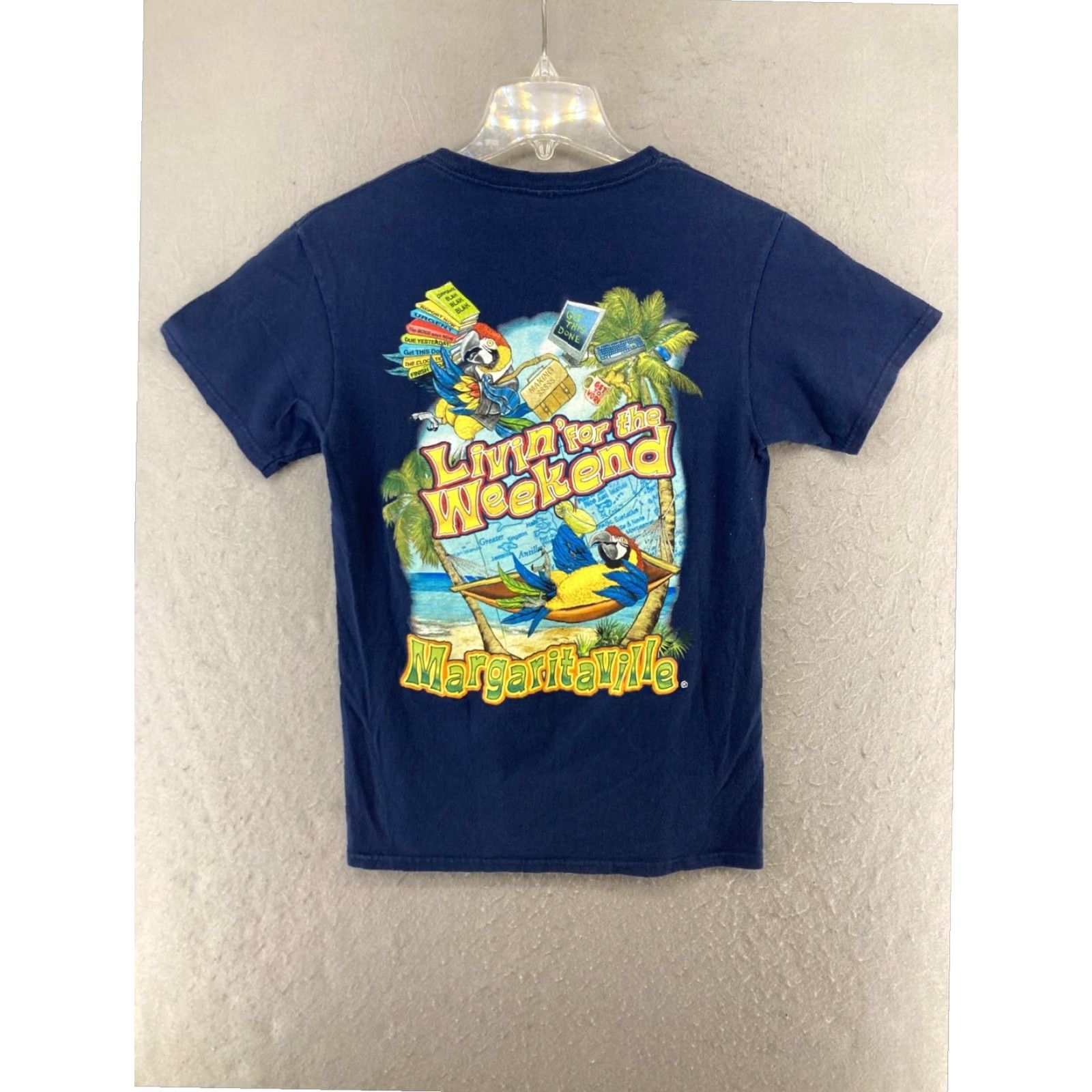Vintage Margaritaville Parrot Mens Small TShirt Blue Livin For The Weekend Size US S / EU 44-46 / 1 - 7 Thumbnail