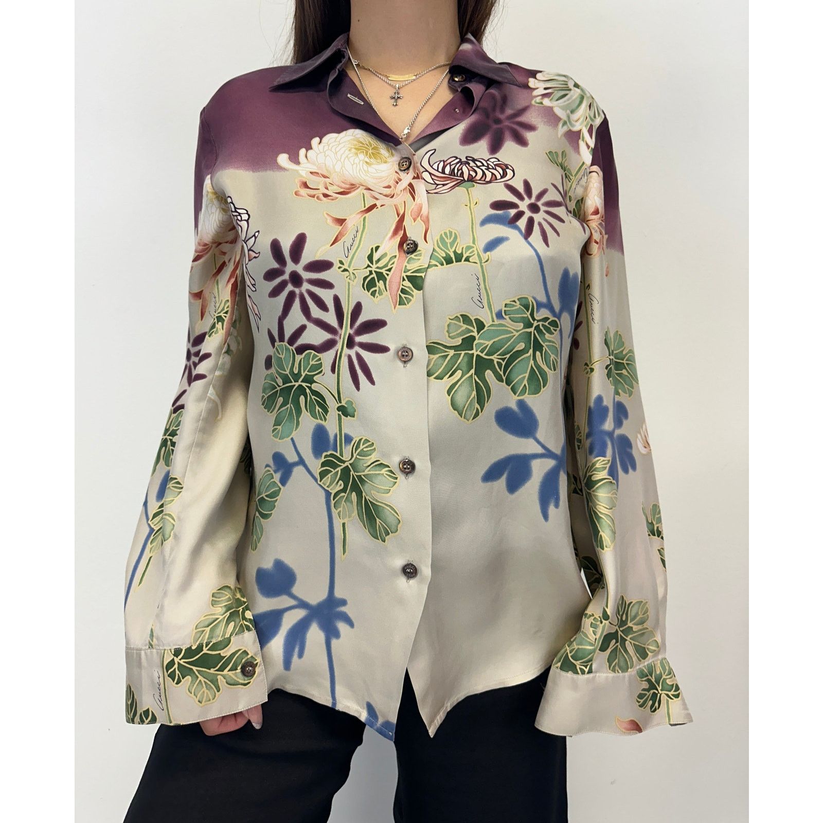 Gucci SS2001 Gucci by Tom Ford Chrysanthemum silk shirt Size M / US 6-8 / IT 42-44 - 3 Thumbnail
