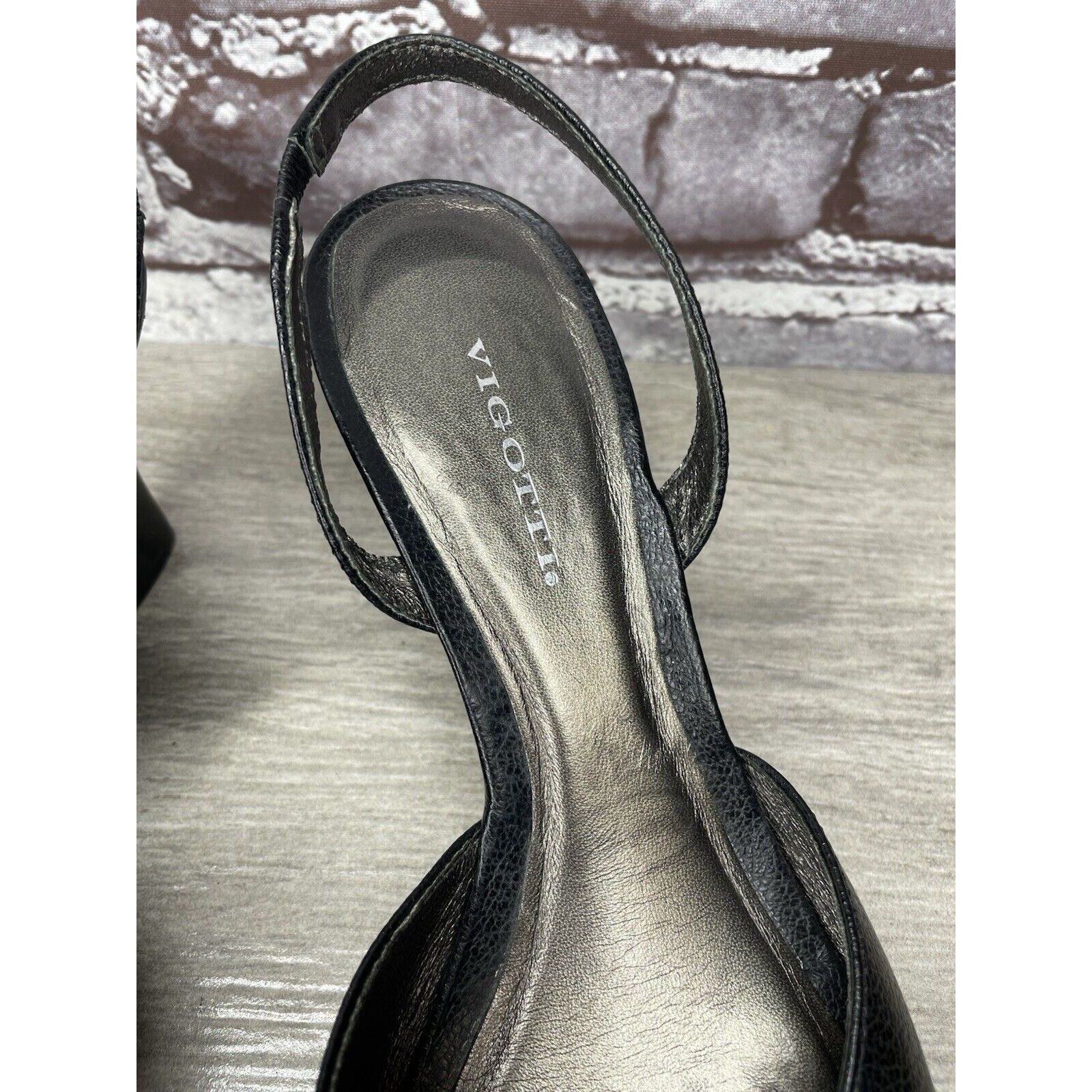 Other Vigotti Black Leather Open Toe Slingback High Wedge Sandals Size US 7 / IT 37 - 15 Thumbnail