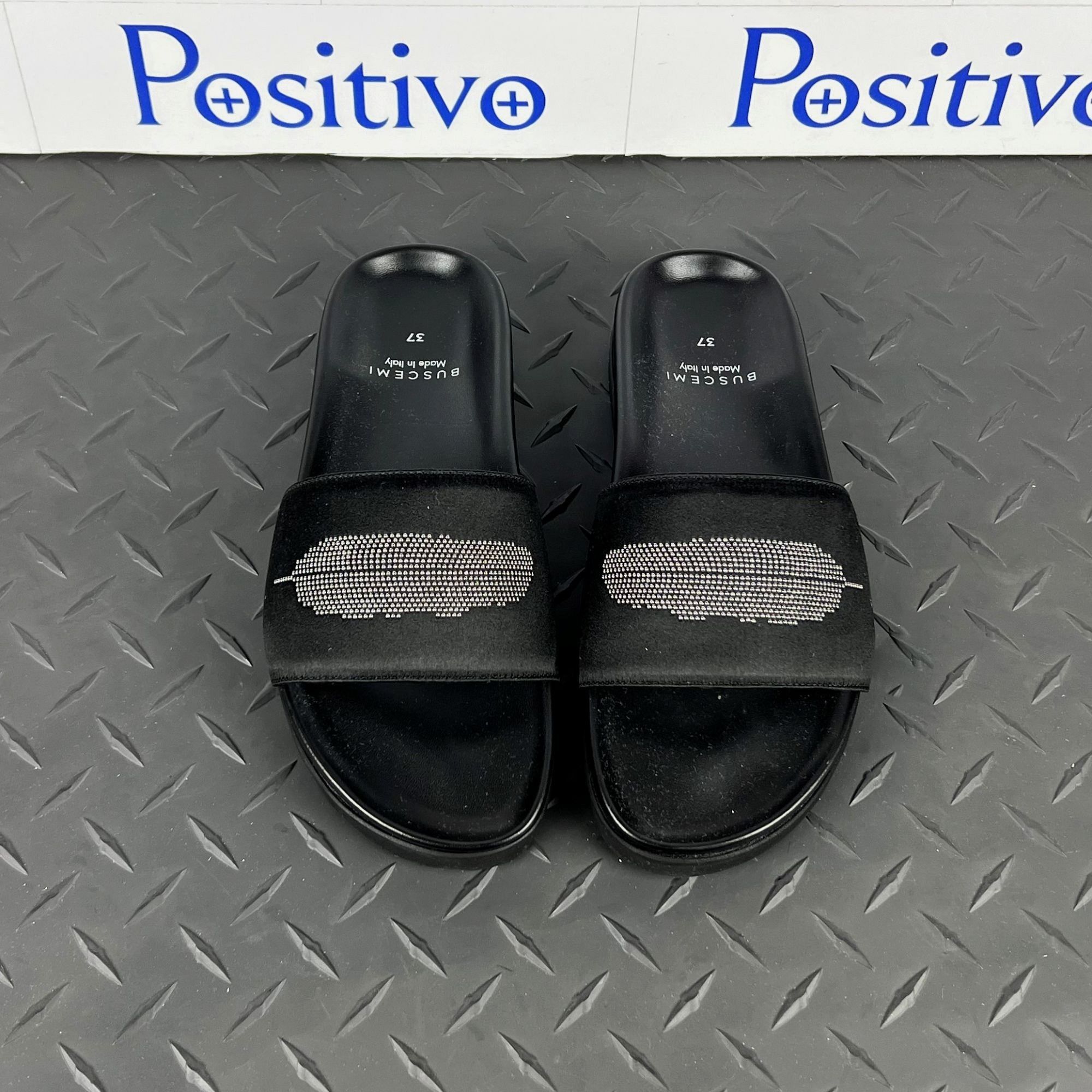 Buscemi Slide Satin Black Leather Sandals US 7 EU 37