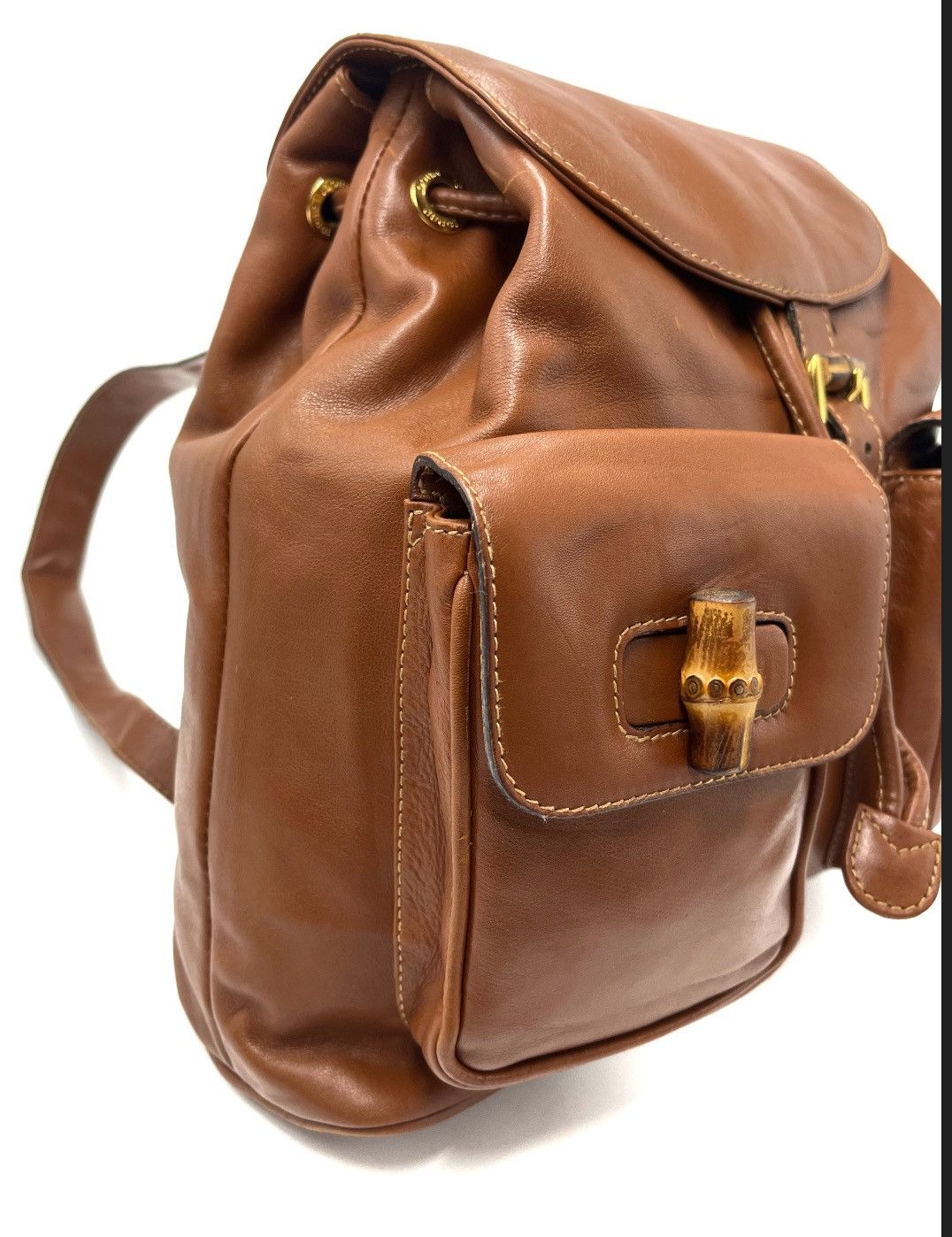 Gucci Authentic Gucci Brown Leather Bamboo Backpack Size ONE SIZE - 9 Thumbnail