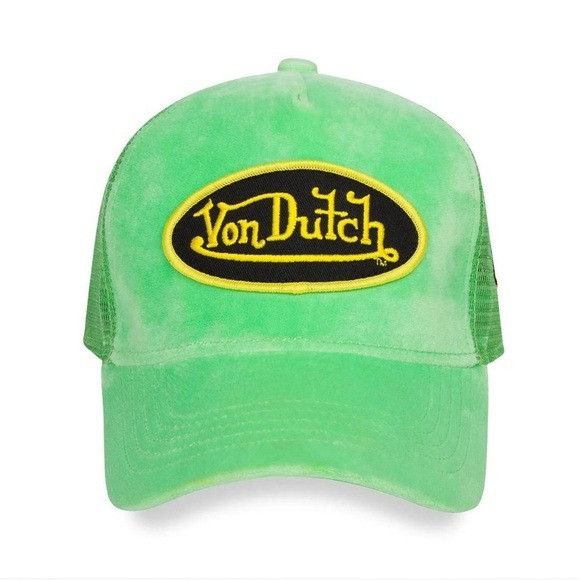 Designer × Von Dutch NWT VON DUTCH VELVET LIME HOLLYWOOD TRUCKER HAT Size ONE SIZE - 1 Thumbnail