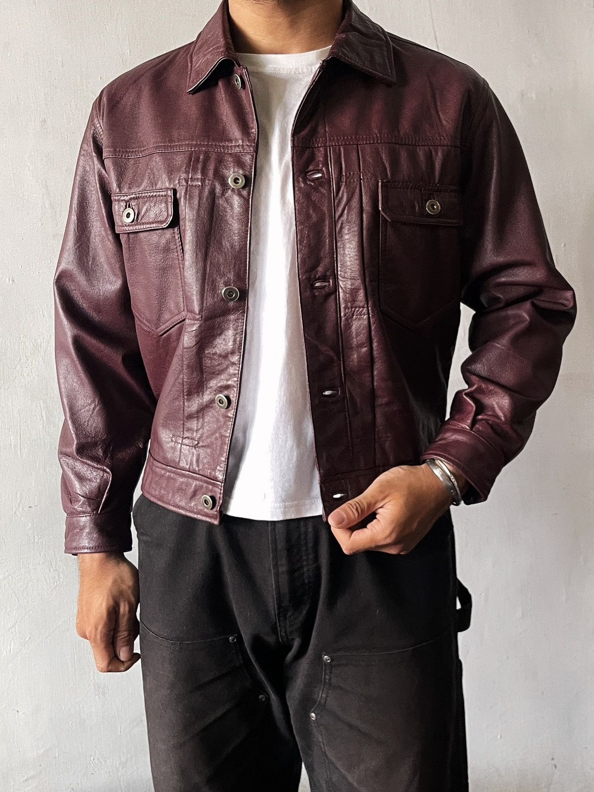 Japanese Brand 1990’s Burgundy Type II Leather Jacket Size US M / EU 48-50 / 2 - 2 Thumbnail