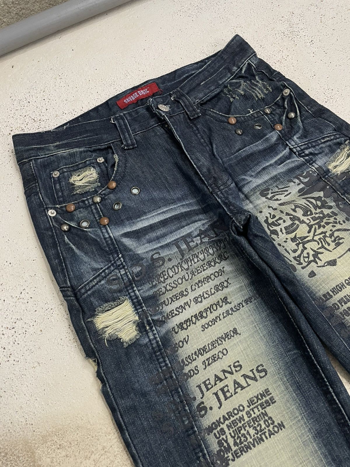 Other Savage Denim Mud Wash Distressed 3D Whisker I6W9 Size US 29 - 3 Thumbnail