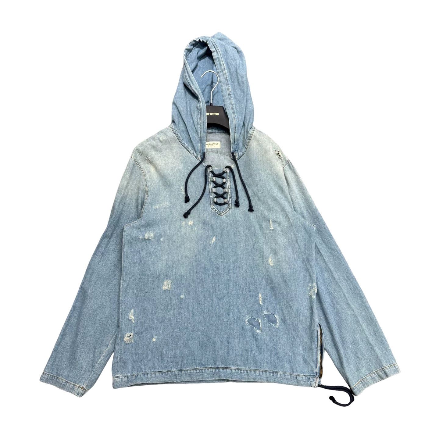Saint Laurent Paris Saint Laurent Distressed Denim Hoodie Size M Size US M / EU 48-50 / 2 - 1 Thumbnail