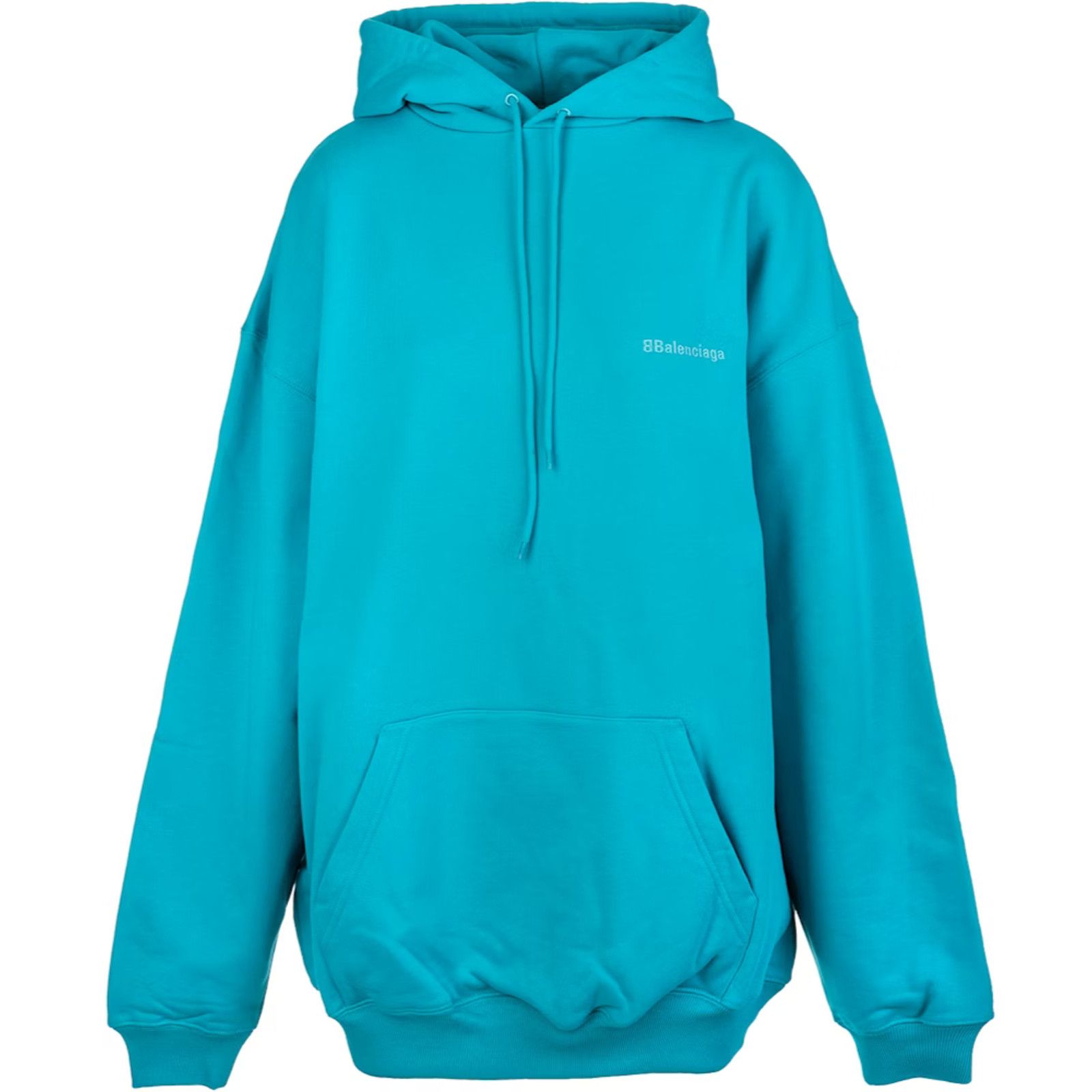 Balenciaga Logo Oversized Turquoise Blue Hoodie Cotton Large