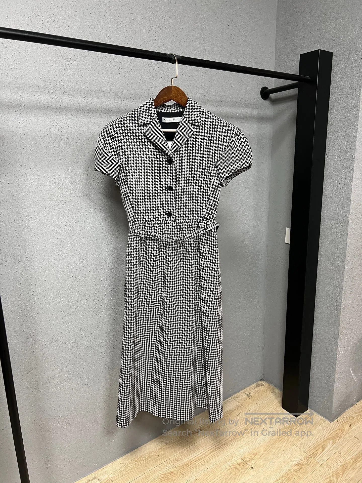 Dior black and white houndstooth puff sleeve dress. Size S / US 4 / IT 40 - 1 Thumbnail