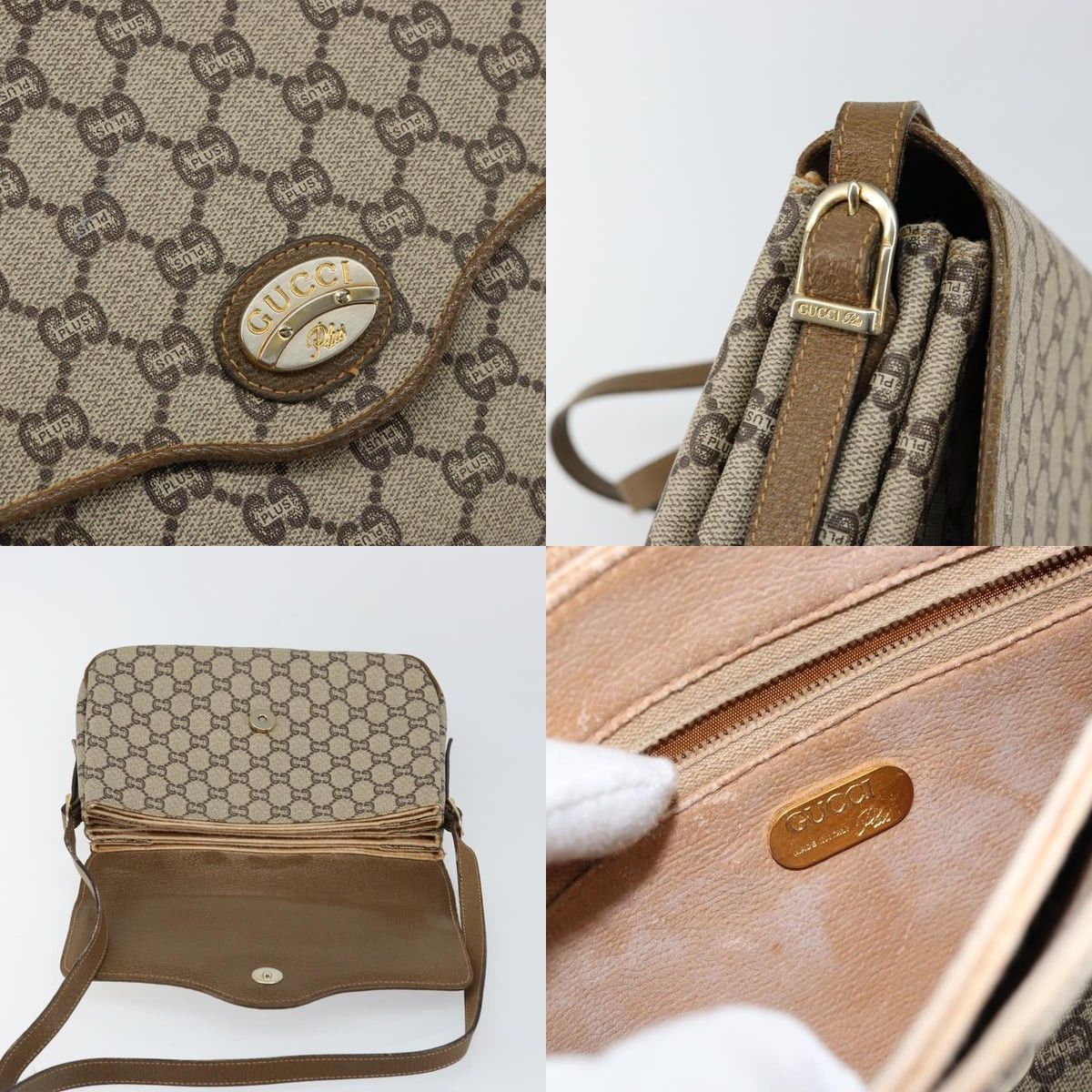 Gucci GUCCI GG Plus Canvas Shoulder Bag Pvc Leather Beige Size ONE SIZE - 11 Thumbnail