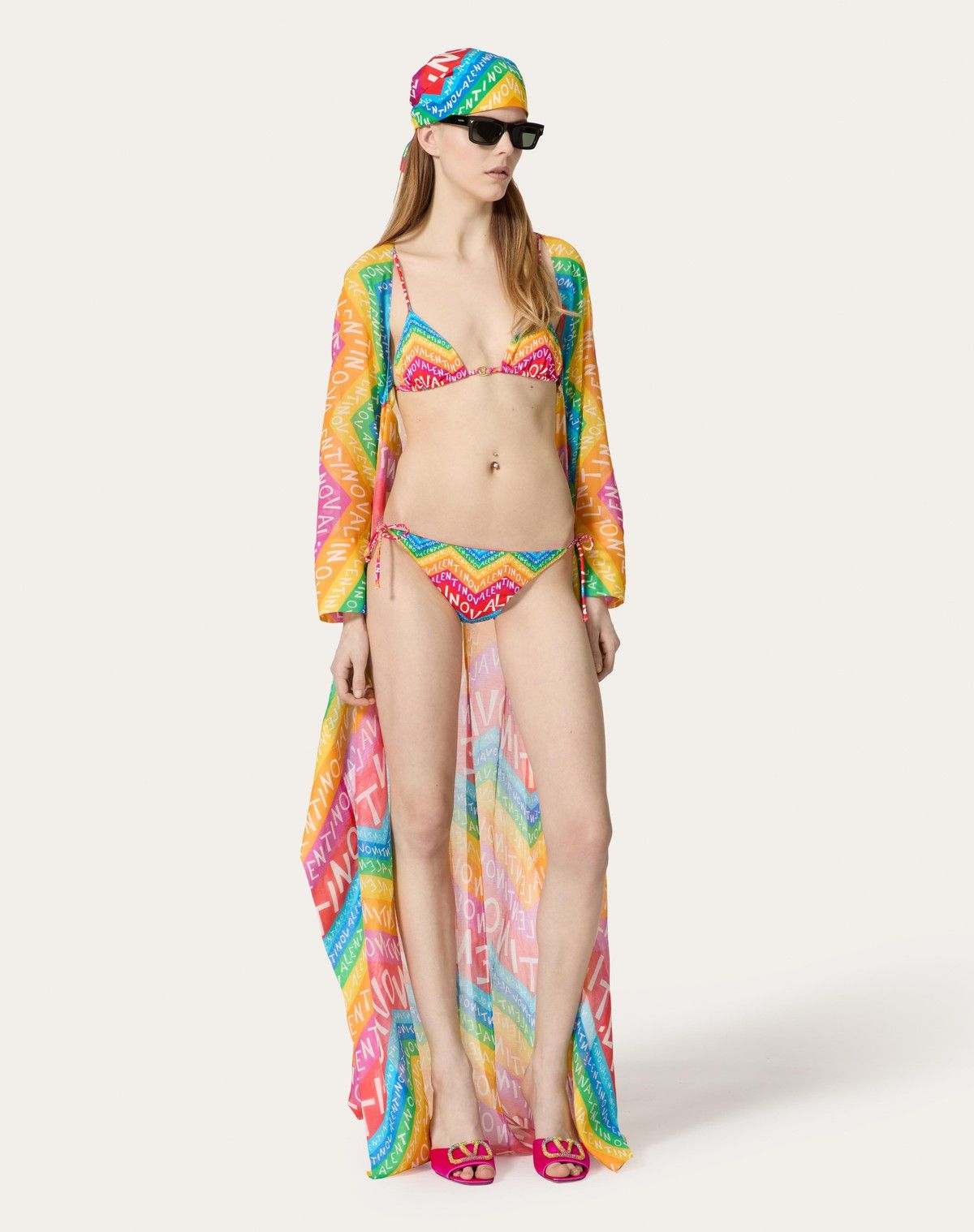 Valentino o1s1wg110525 Chevron 24 Muslin Cape in Multicolor Size XS / US 0-2 / IT 36-38 - 3 Thumbnail