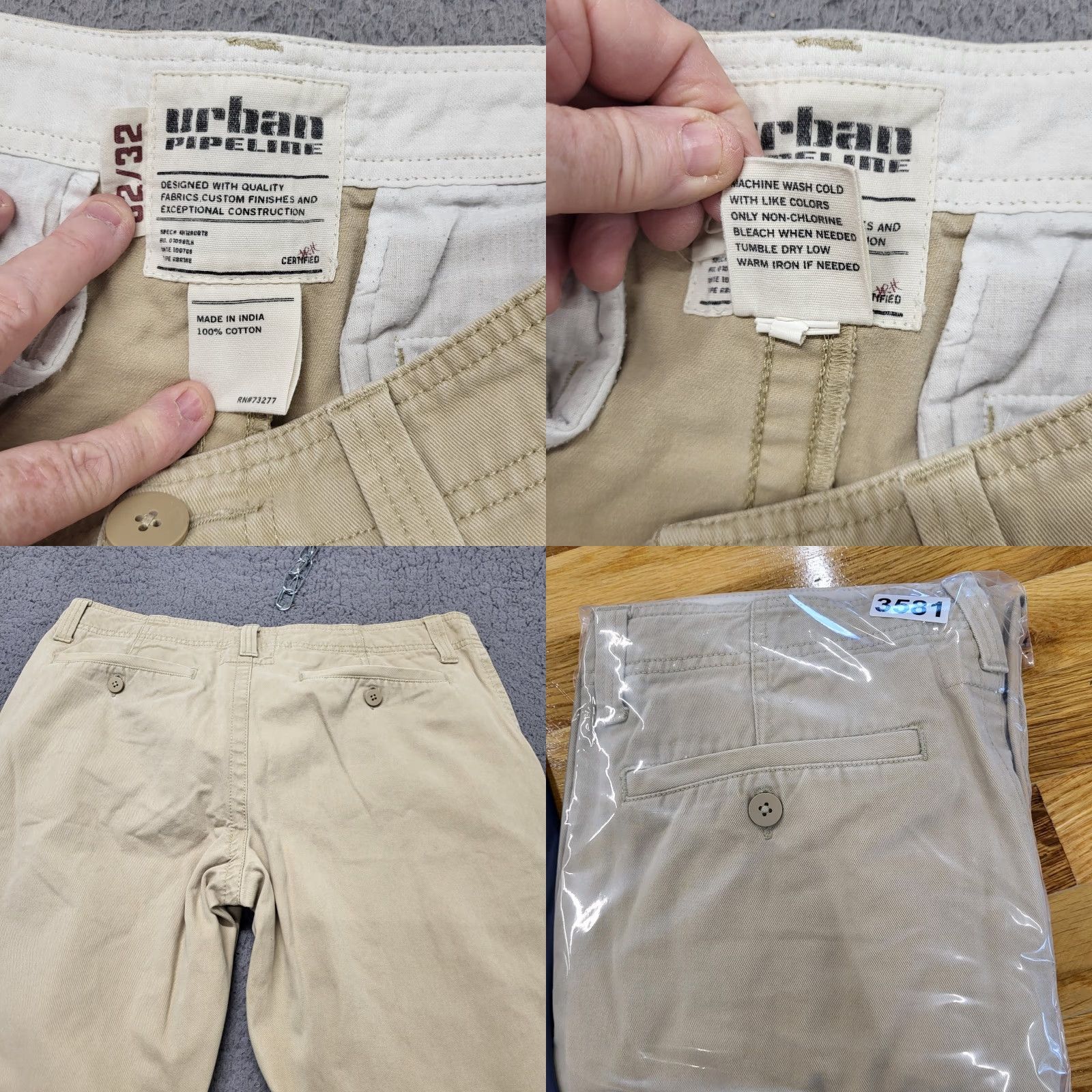 Vintage Urban Pipeline Pants Men's 32x32 Khaki Chino Straight Leg Casual Workwear Travel | Regular | Beige | 32x32 | Denim? (Note: see constraints) Size US 32 / EU 48 - 8 Thumbnail