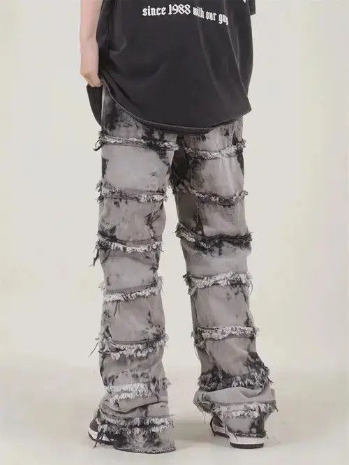 Jean Striped Tassel Frayed Straight Baggy Jeans Size US 32 / EU 48 - 2 Thumbnail