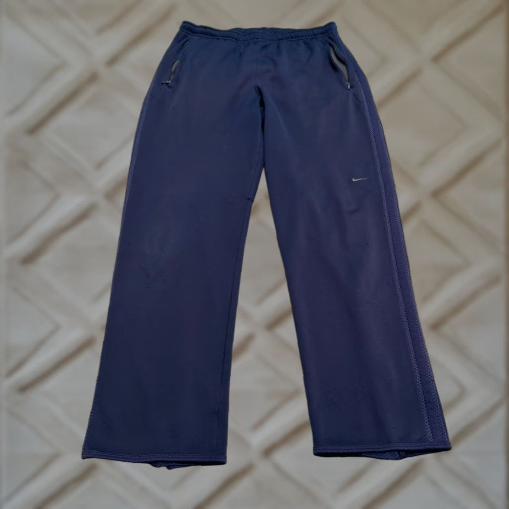 Nike Nike FIT Track Pants Mens M Navy Blue Straight Leg Ankle Zip Pockets Activewear Lightweight Size US 31 - 1 Thumbnail