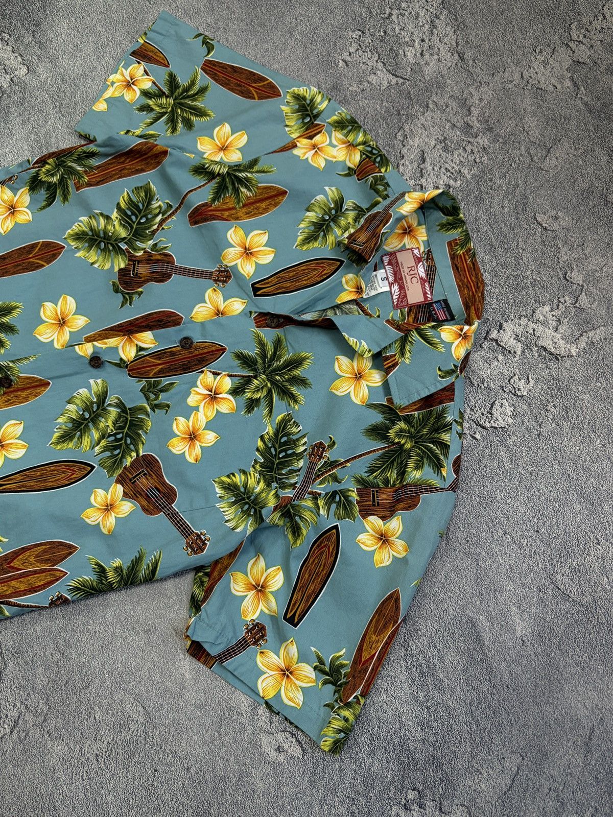 Vintage RJC Hawaiian Aloha Shirt Blue Surfboard Ukulele Palm USA S Size US S / EU 44-46 / 1 - 9 Thumbnail