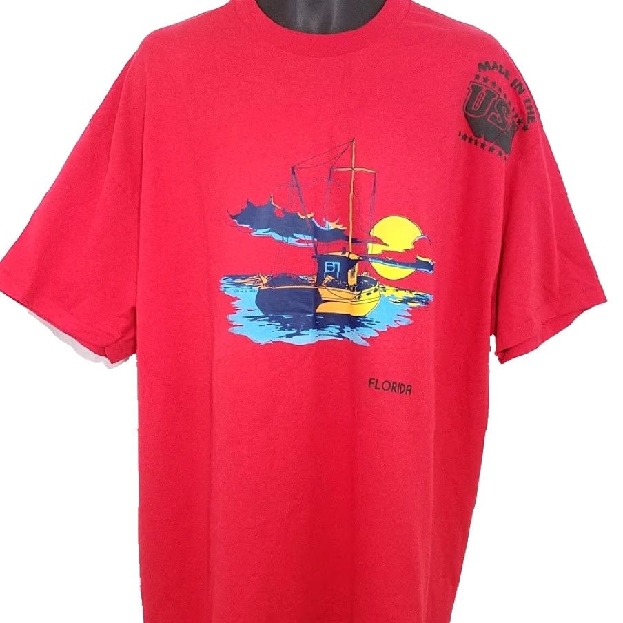 Hanes VINTAGE Florida Sailing T Shirt Mens 2XL Red Sailboat Sunset Hanes USA Size US XXL / EU 58 / 5 - 2 Thumbnail