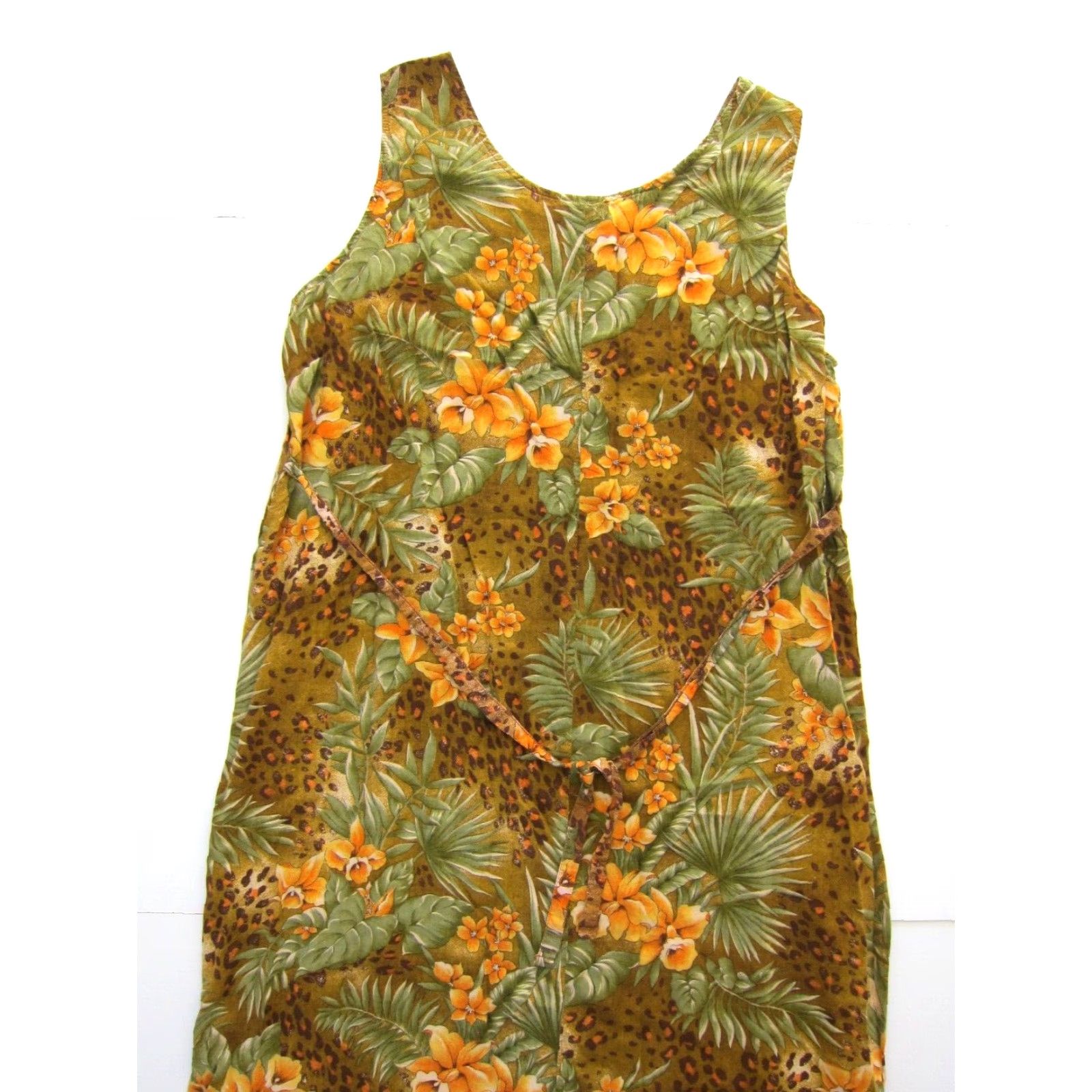 Vintage VINTAGE Style Studio 100% Rayon Floral Sleeveless Long Tank Maxi Dress 2X Orange Green Dress Size XXL / US 16-18 / IT 52-54 - 4 Thumbnail