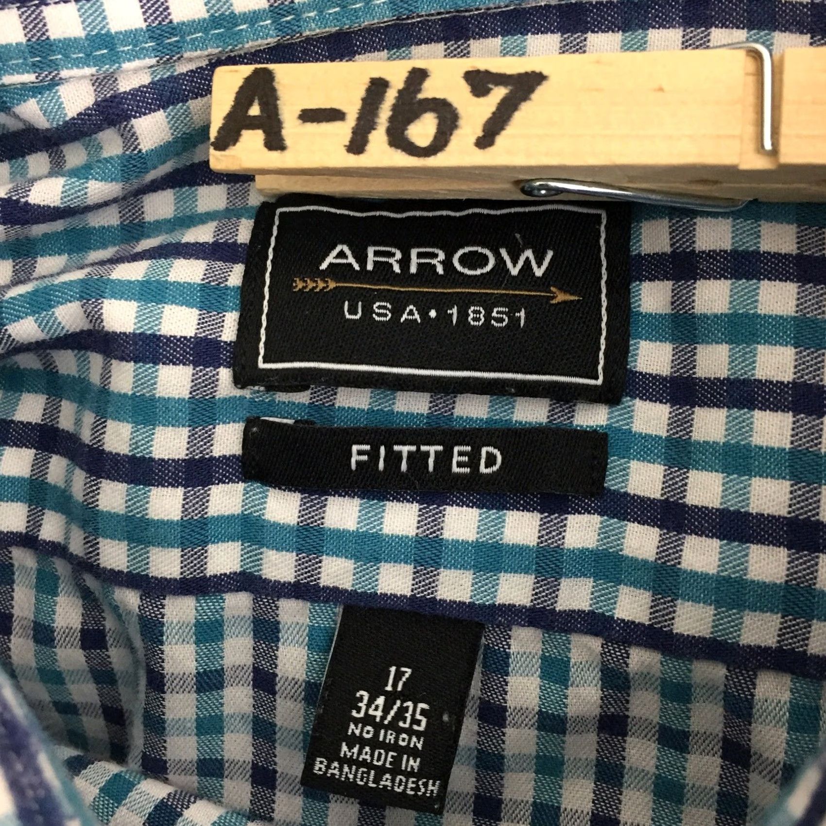 Arrow Arrow Shirt Mens 17 Blue Plaid Long Sleeve Button Up Fitted Size US XL / EU 56 / 4 - 7 Thumbnail