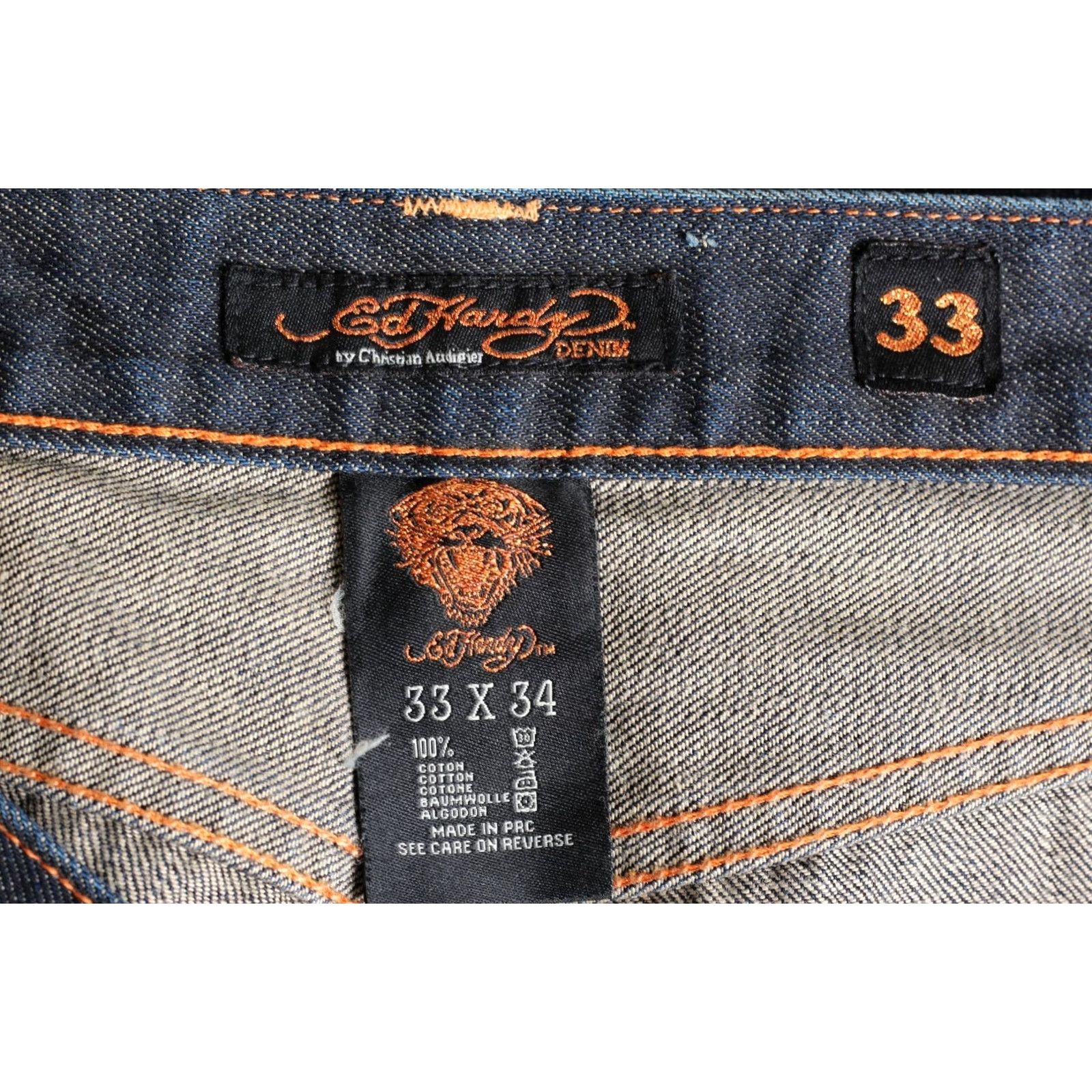 Ed Hardy VINTAGE ED HARDY 2009 Jeans Men 33/34 Regular Straight DZ3922 Blue Denim 5-Pocket Design Mens Regular Jeans Size US 33 - 8 Thumbnail