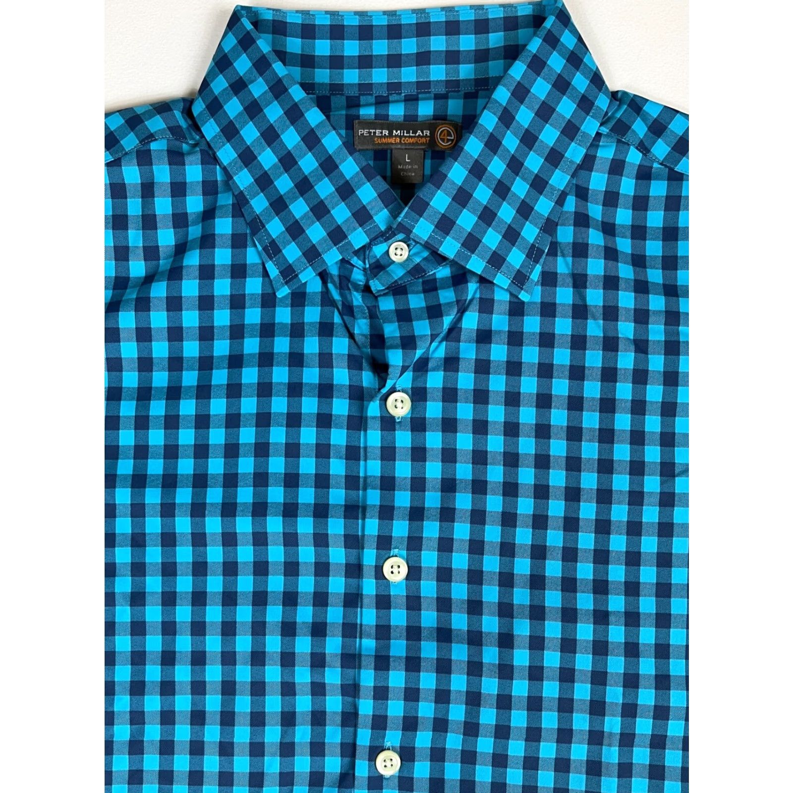 Peter Millar Peter Millar Summer Comfort Button-Up Shirt Check Long Sleeve Sz L Blue Mens Shirt Size US L / EU 52-54 / 3 - 2 Thumbnail