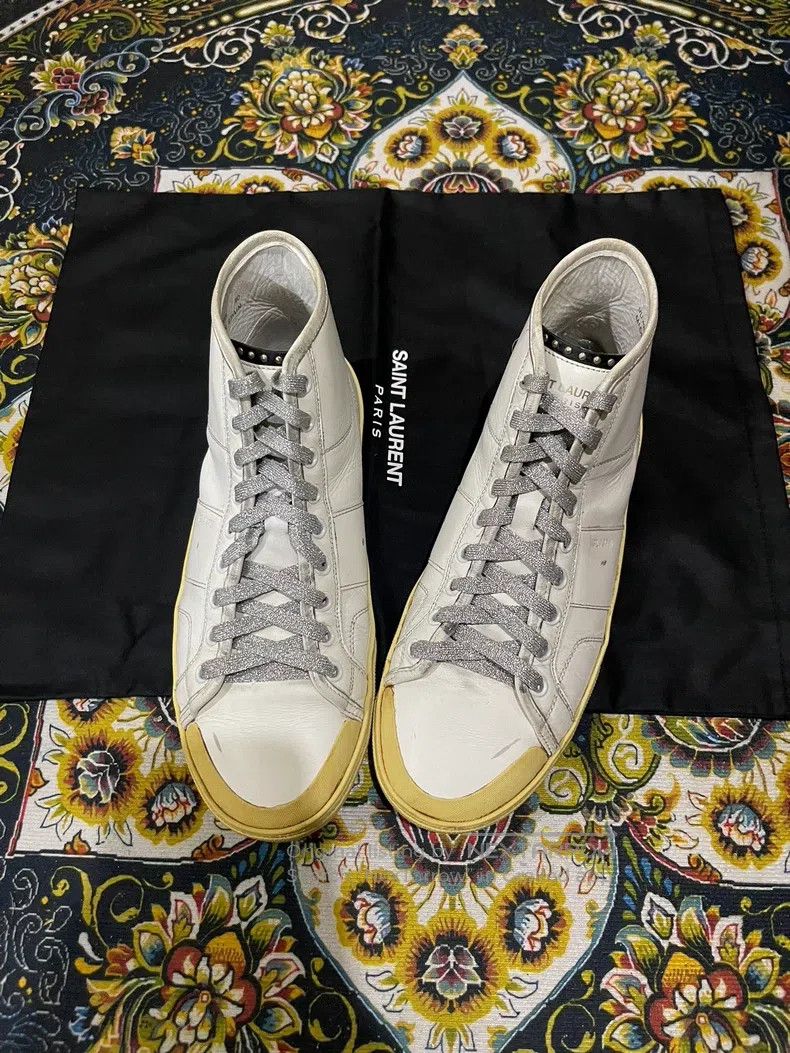Saint Laurent Paris Saint Laurent Paris Silver Thread Lace-Up Sneakers Size US 7 / EU 40 - 2 Thumbnail