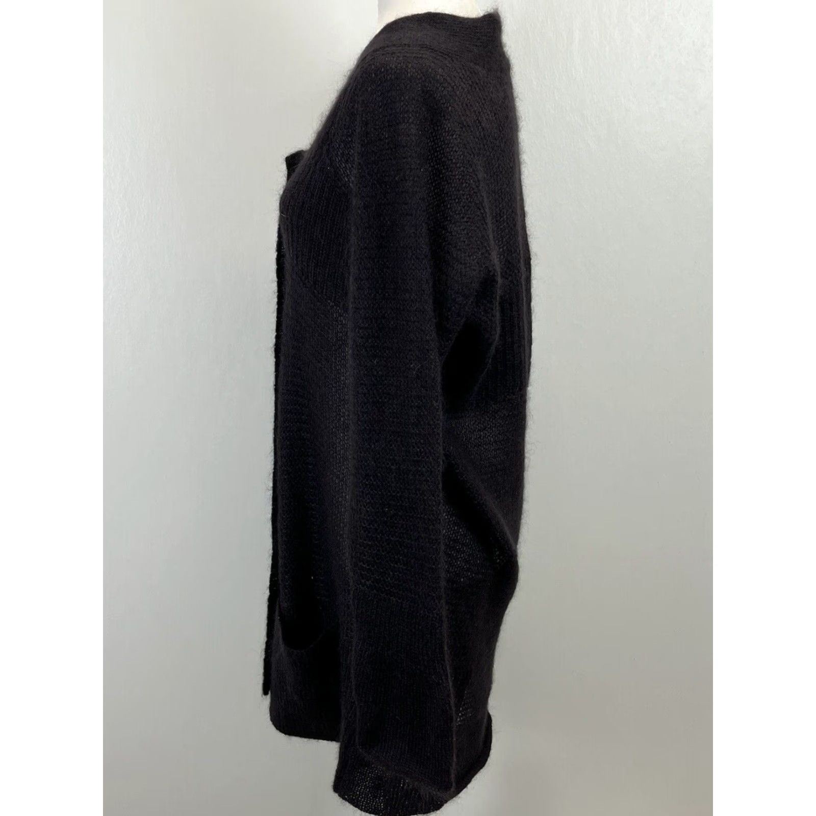 Eileen Fisher Eileen Fisher Cardigan Sweater Mohair Blend Long Knit Snap Front Sz L Black Women Large Size L / US 10 / IT 46 - 2 Thumbnail