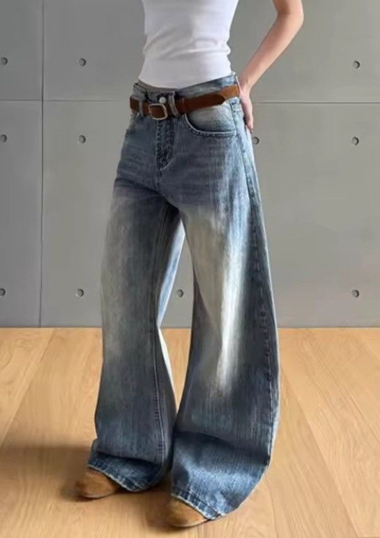 Jean Faded Blue Wide-Leg Jeans -Streetwear & Casual Style Size 27" / US 4 / IT 40 - 3 Thumbnail