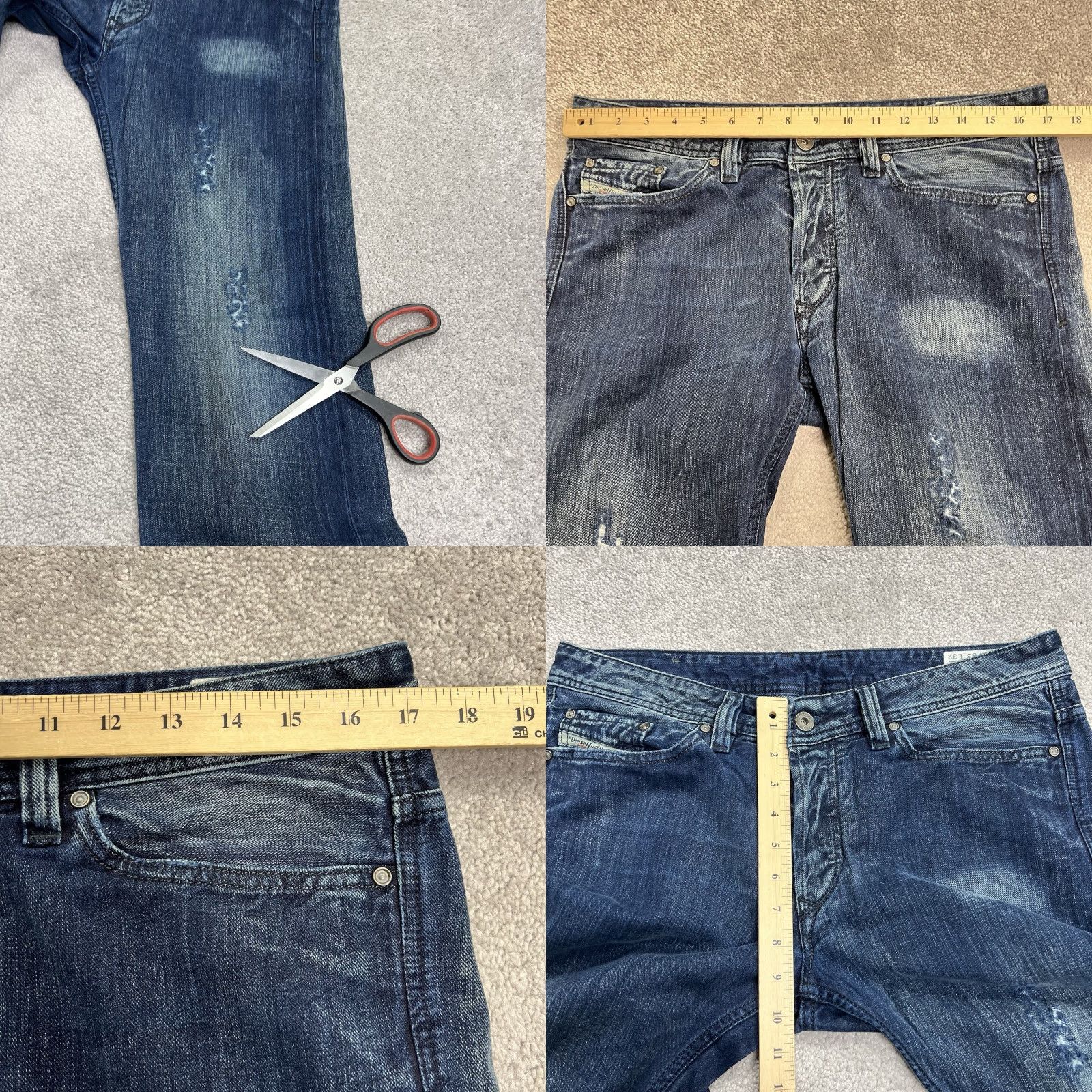 Diesel Diesel Jeans Mens 33x32 Viker Distressed Button Fly Straight Dark Wash Denim Jeans Size US 33 - 9 Thumbnail