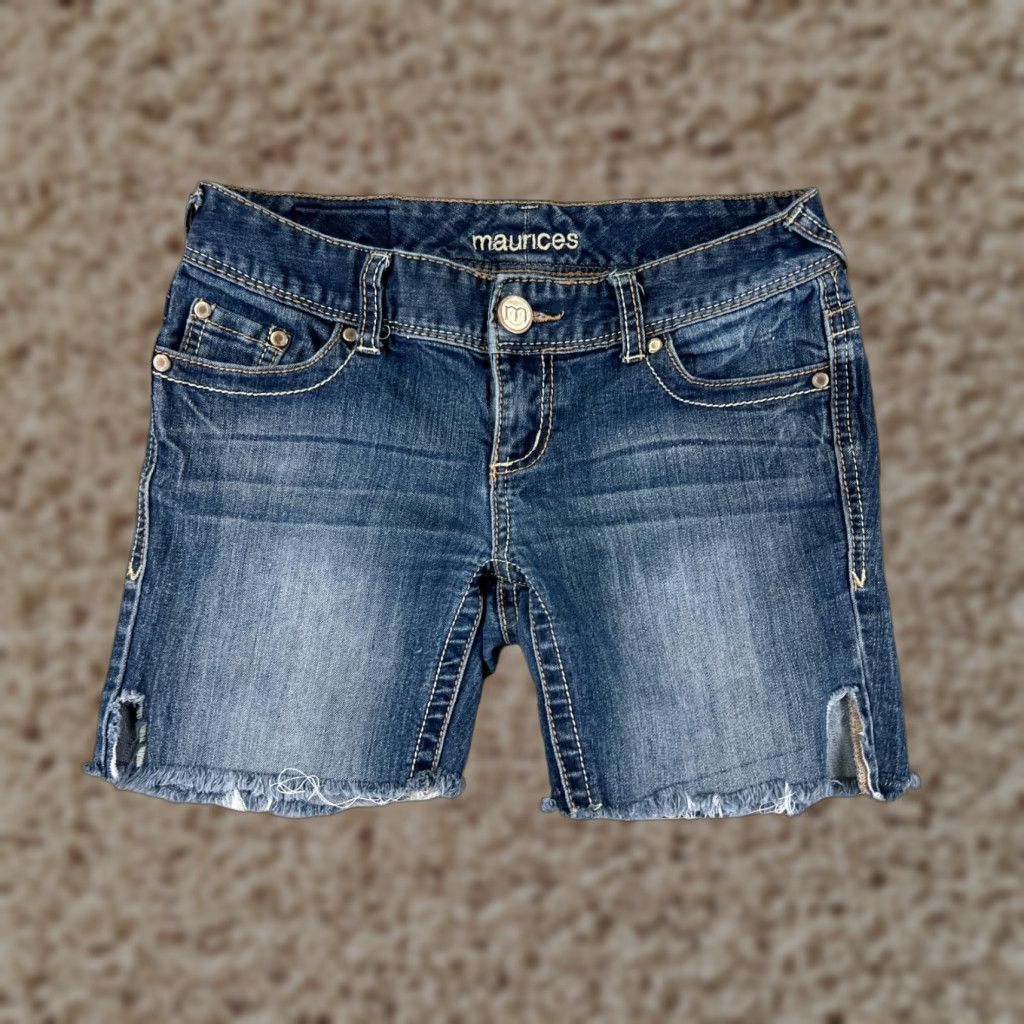 Vintage Maurices Shorts Womens Denim Blue 1 Low Rise 27x5 Cut-Off 5-Pocket Stretch Cotton Blend Gift-ready Casual Beach Dance Size 25" / US 0 / IT 36 - 1 Thumbnail