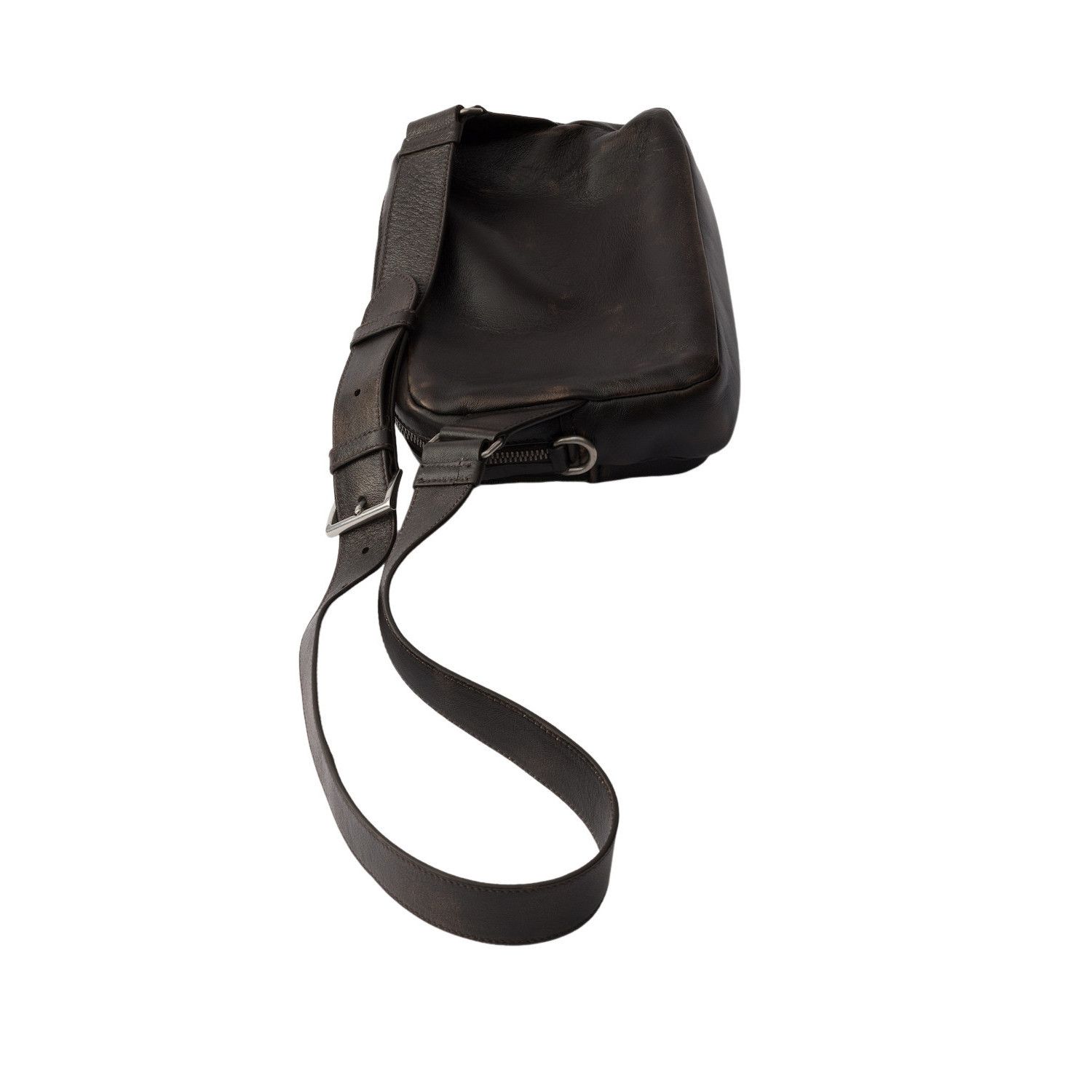 Prada PRADA $3500 Dark Brown Distressed Leather Shoulder Bag New & Size ONE SIZE - 2 Thumbnail
