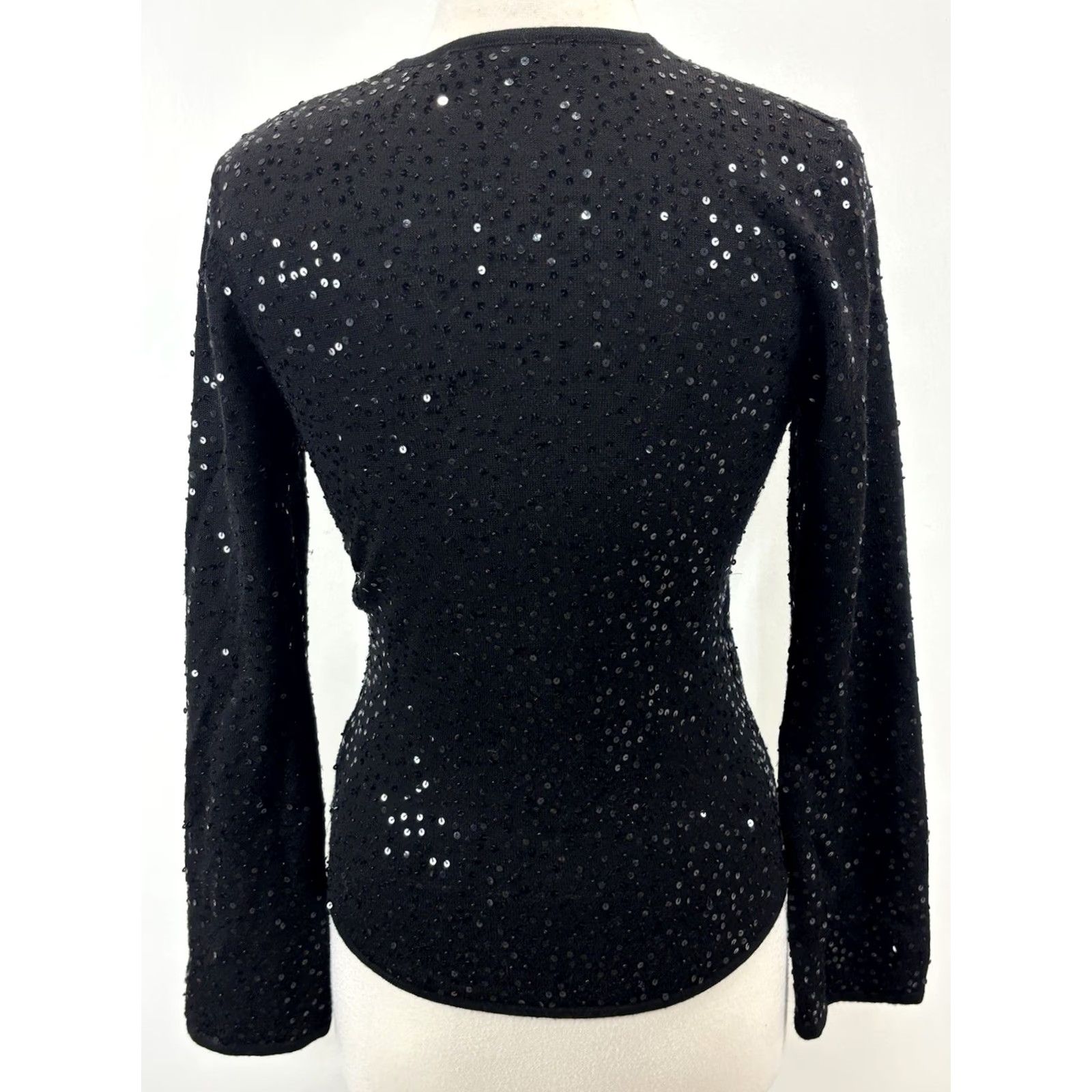 Vintage Lafayette 148 Wool Sequin Faux Wrap Sweater Women’s M Black Stretch Evening Size M / US 6-8 / IT 42-44 - 3 Thumbnail