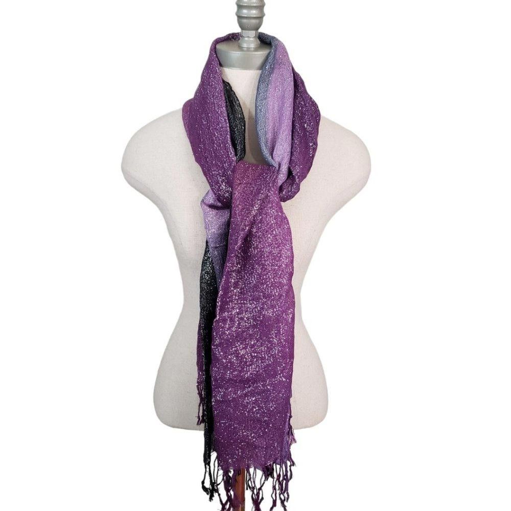 Designer CT840 Purple & Black Shimmer Fringed Ladies Wrap Size ONE SIZE - 3 Thumbnail