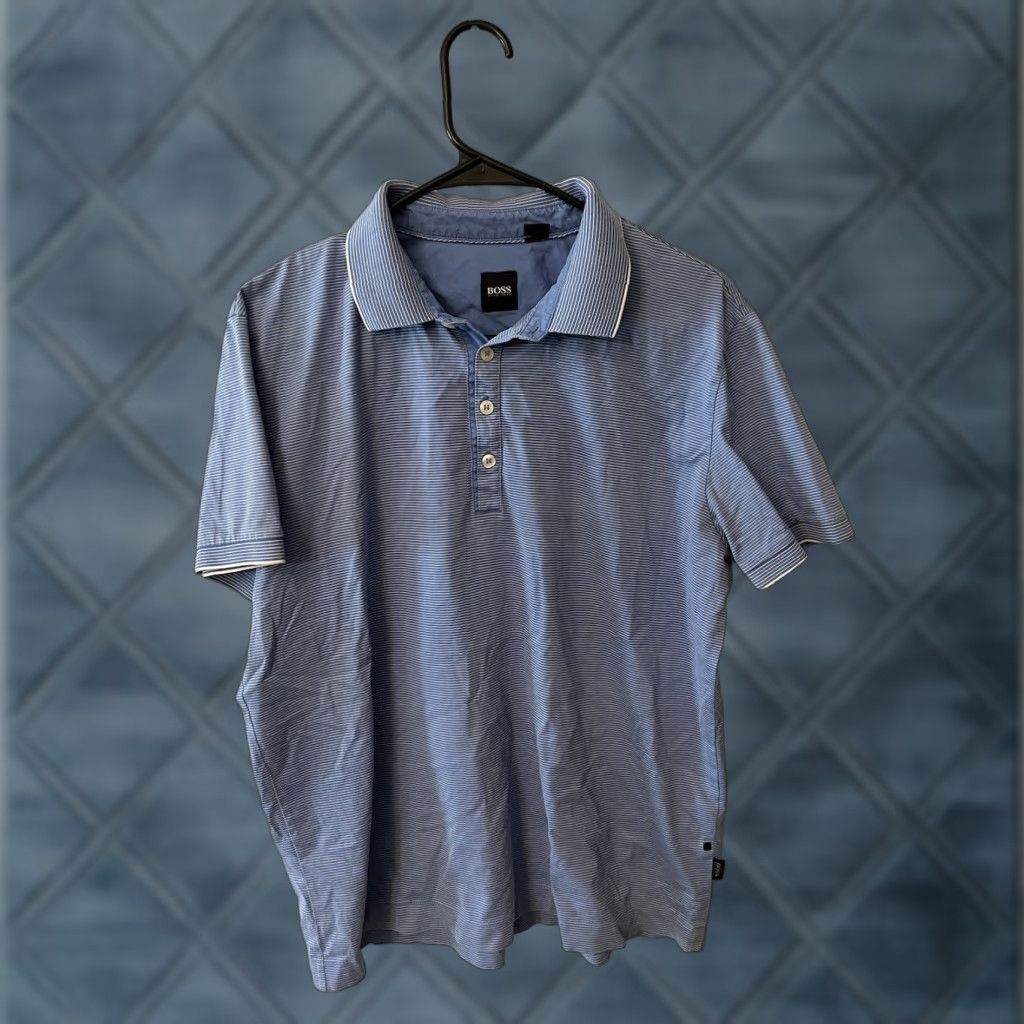 Hugo Boss VINTAGE Hugo Boss Polo Shirt - Men - Size M - Blue White Striped - Short Sleeve - 90s/Instrumental Style Size US M / EU 48-50 / 2 - 1 Thumbnail