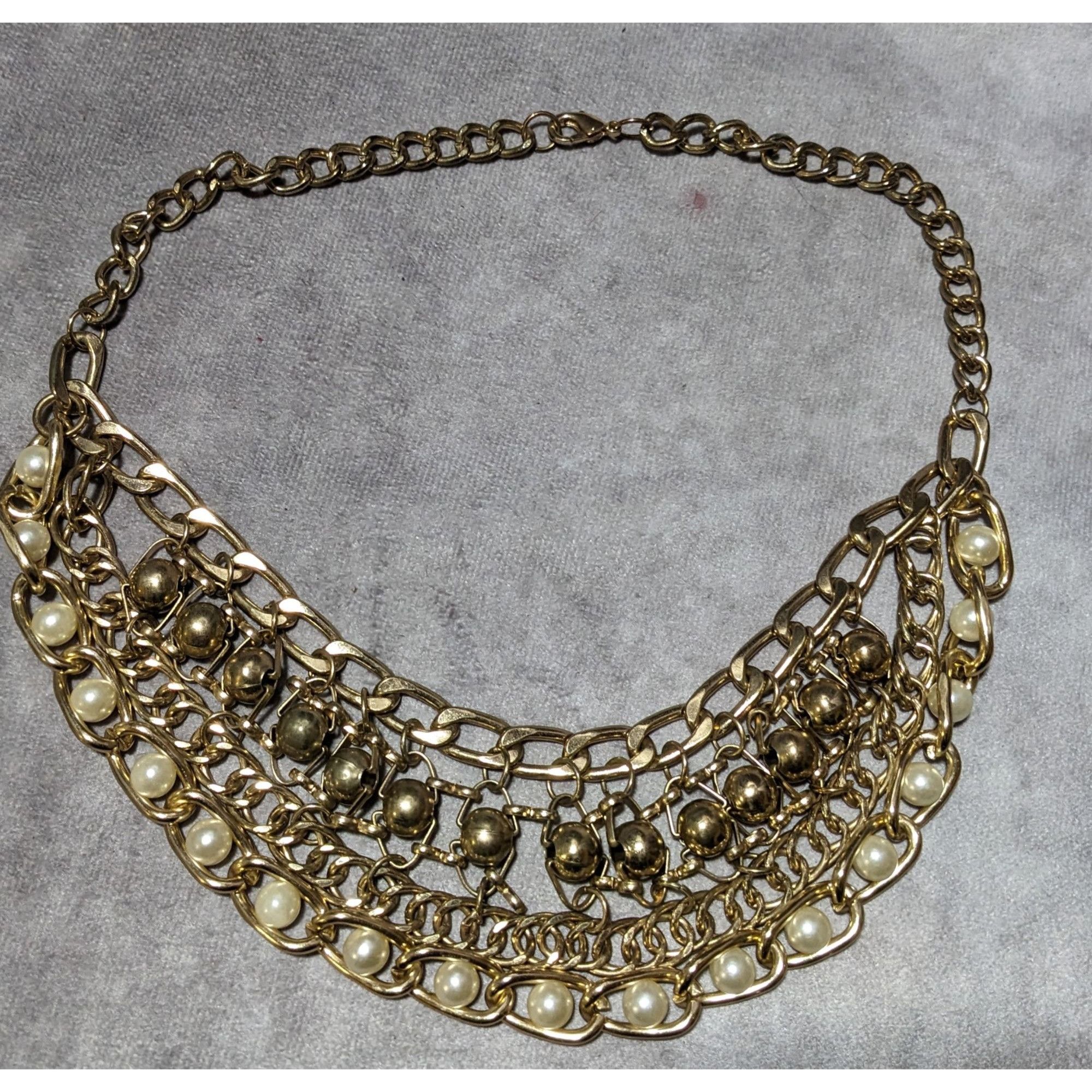 Other Glamorous Gold Chain Pearl Bib Necklace Size ONE SIZE - 9 Thumbnail