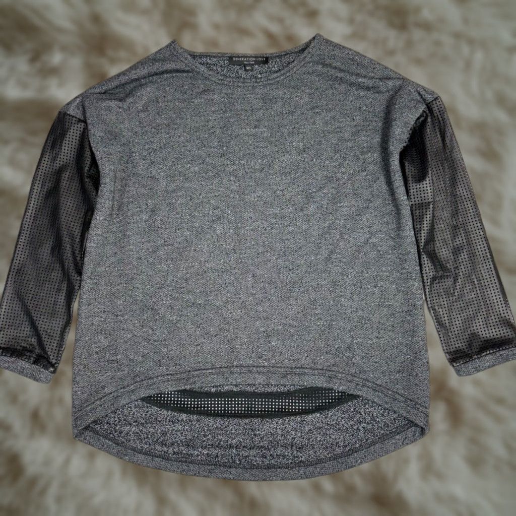 Generation Love Generation Love Womens Blouse M/L Gray Black Perforated Sleeve Faux Leather Knit Top Size M / US 6-8 / IT 42-44 - 1 Thumbnail